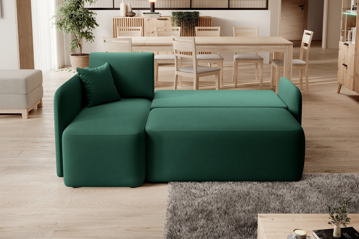 Hadson 3 Seater Storage Sleeper Chaise Sofa - Emerald Green - Couch Potato