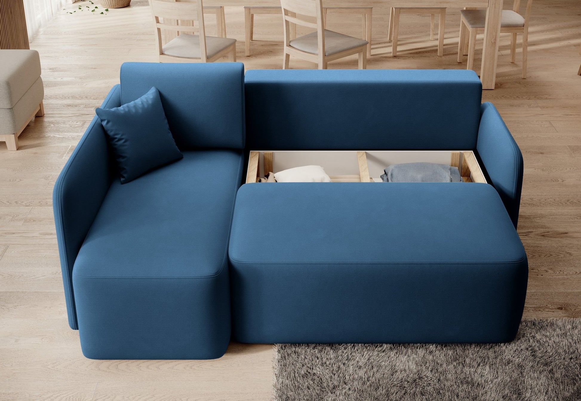 Hadson 3 Seater Storage Sleeper Chaise Sofa - Blue - Couch Potato