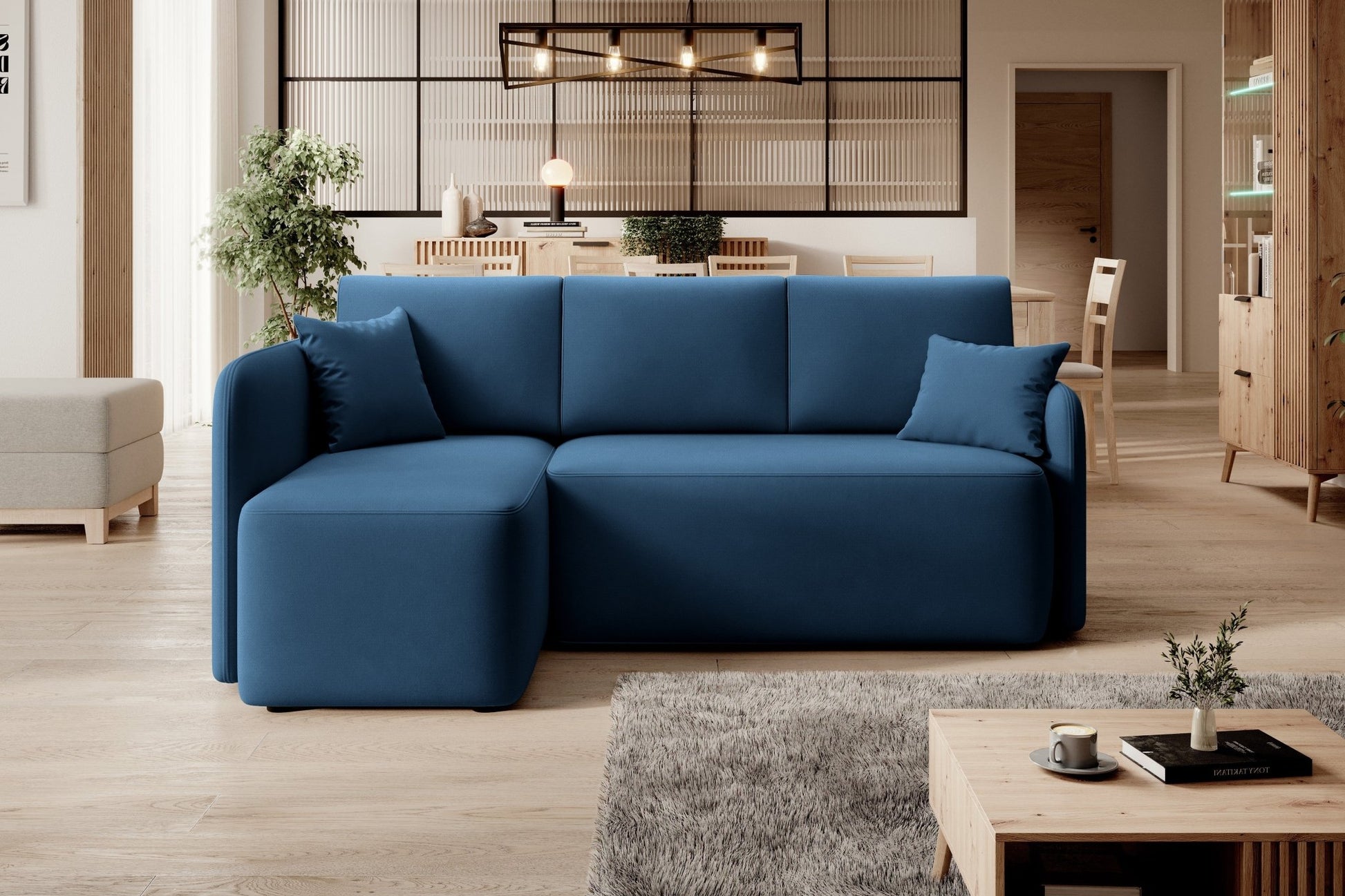 Hadson 3 Seater Storage Sleeper Chaise Sofa - Blue - Couch Potato