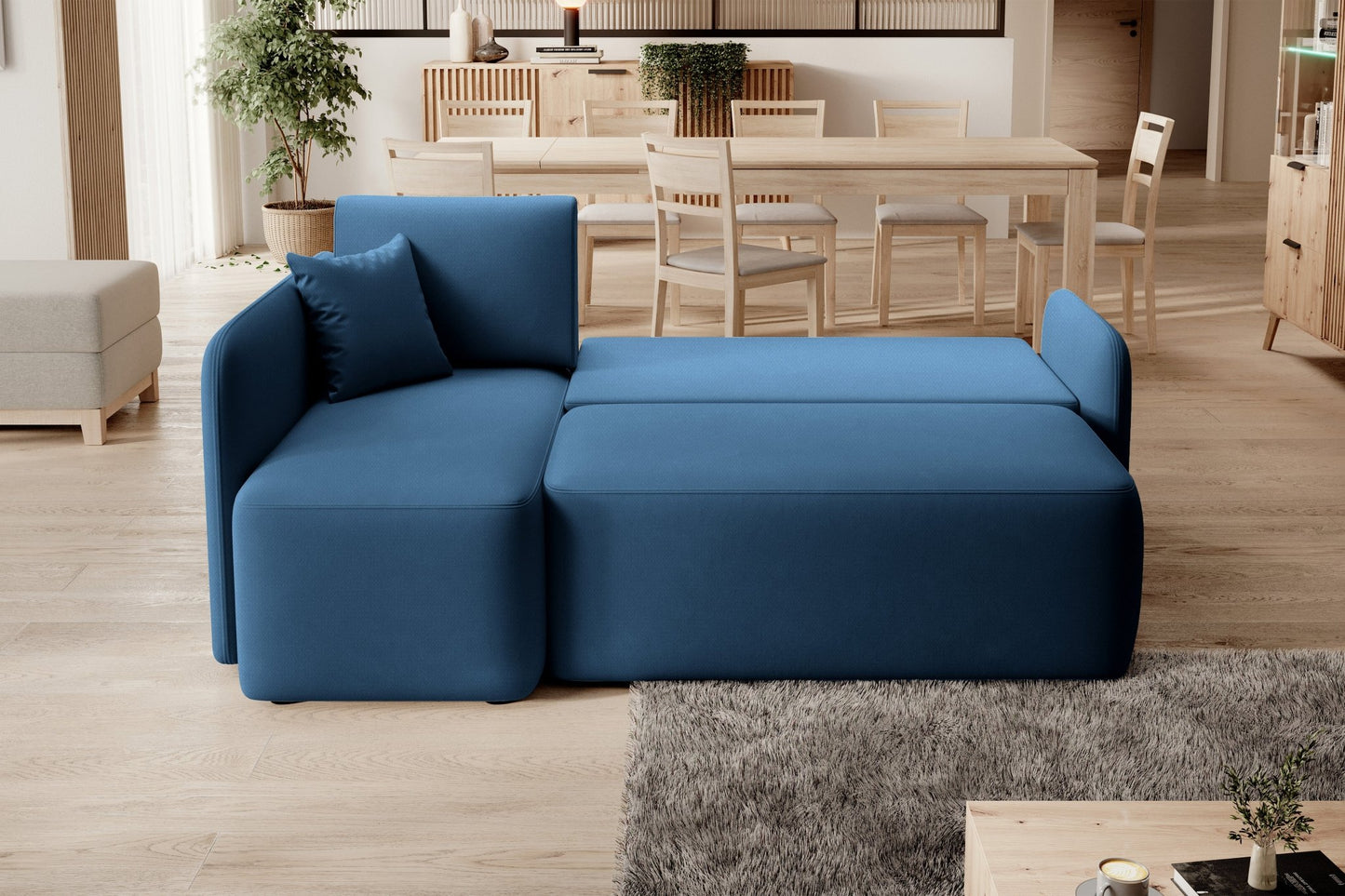 Hadson 3 Seater Storage Sleeper Chaise Sofa - Blue - Couch Potato