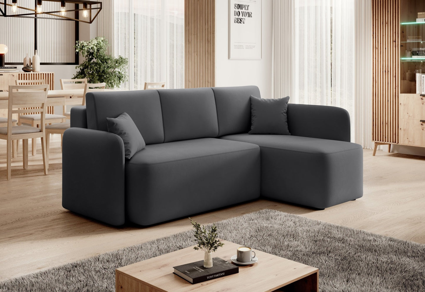 Hadson 3 Seater Storage Sleeper Chaise Sofa - Grey - Couch Potato