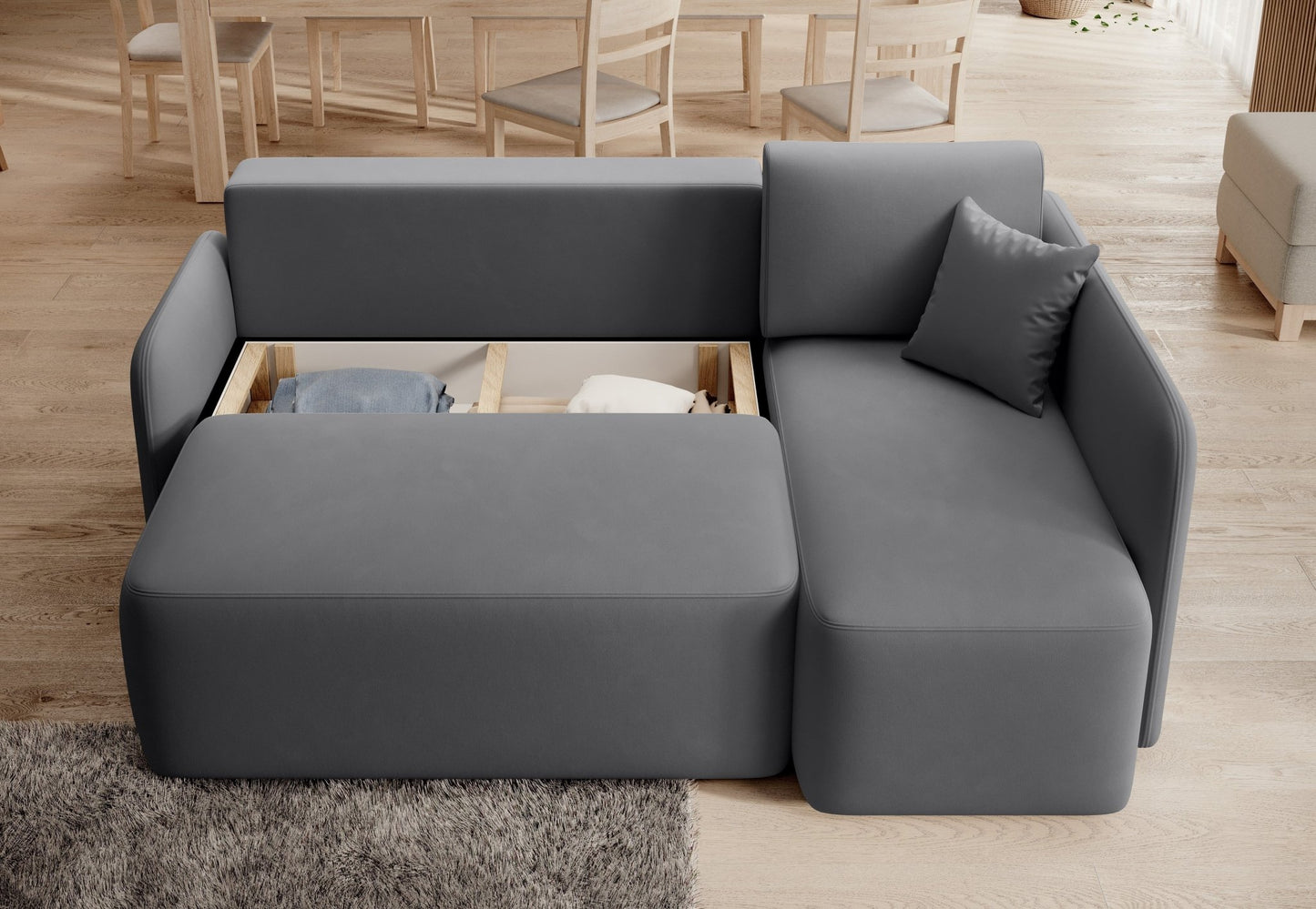 Hadson 3 Seater Storage Sleeper Chaise Sofa - Grey - Couch Potato