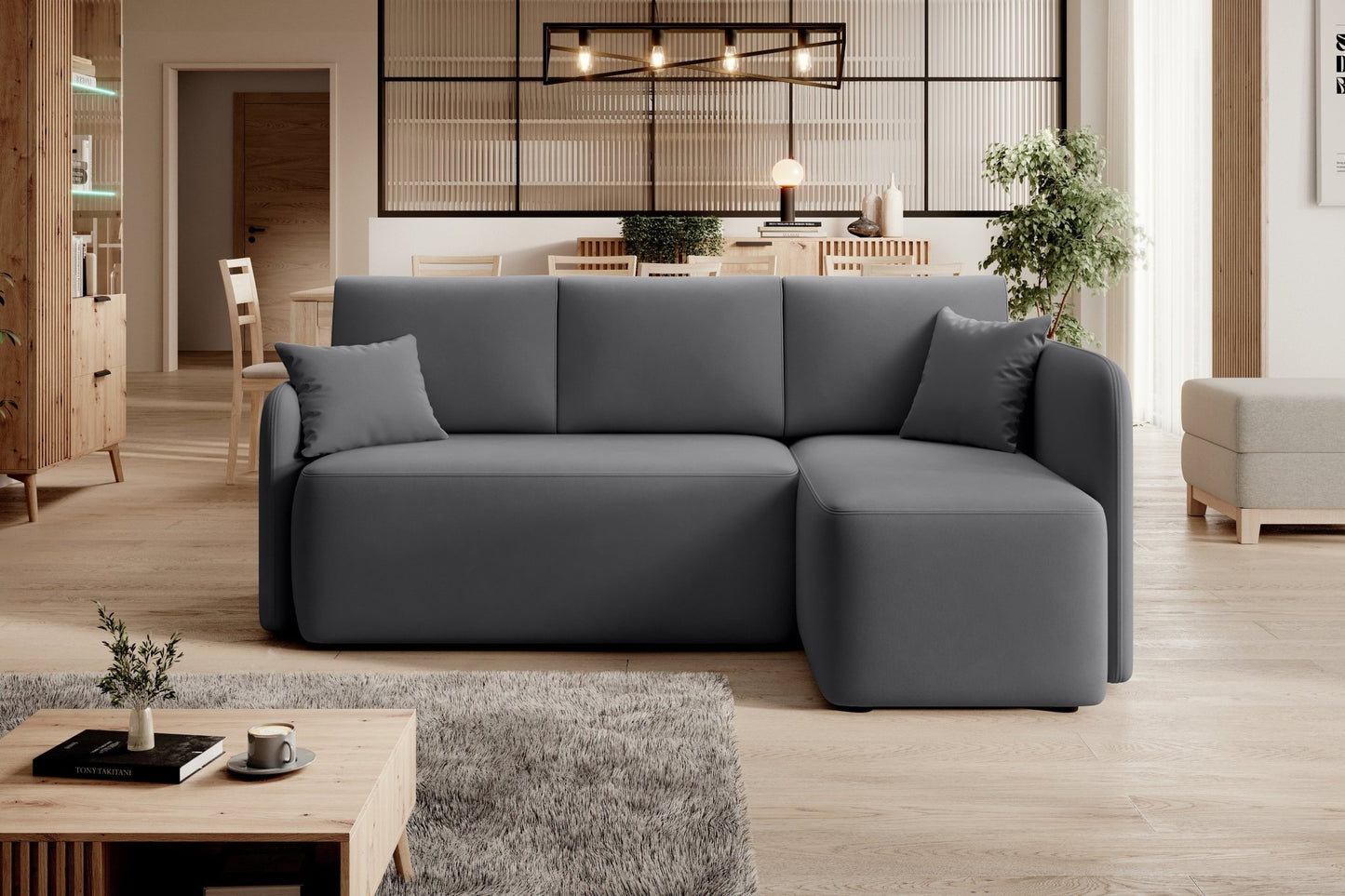 Hadson 3 Seater Storage Sleeper Chaise Sofa - Grey - Couch Potato