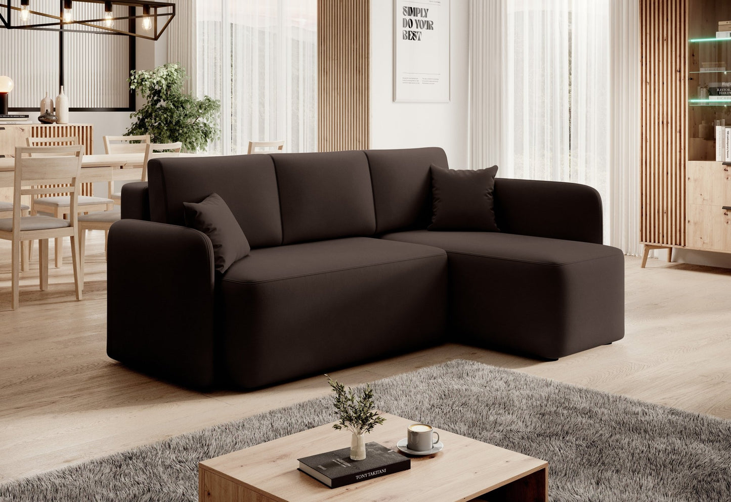 Hadson 3 Seater Storage Sleeper Chaise Sofa - Dark Brown - Couch Potato