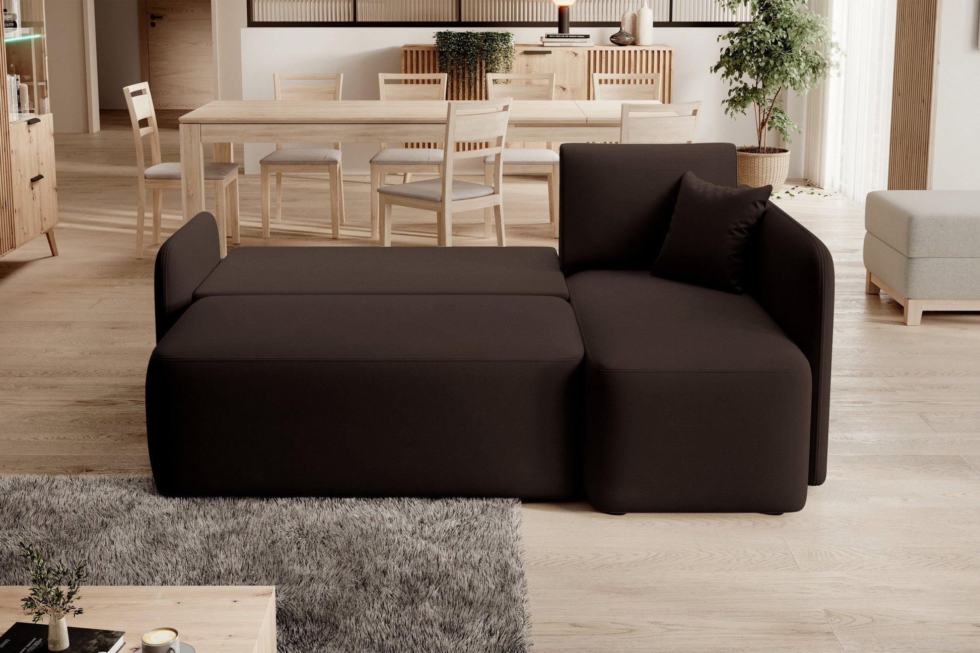 Hadson 3 Seater Storage Sleeper Chaise Sofa - Dark Brown - Couch Potato