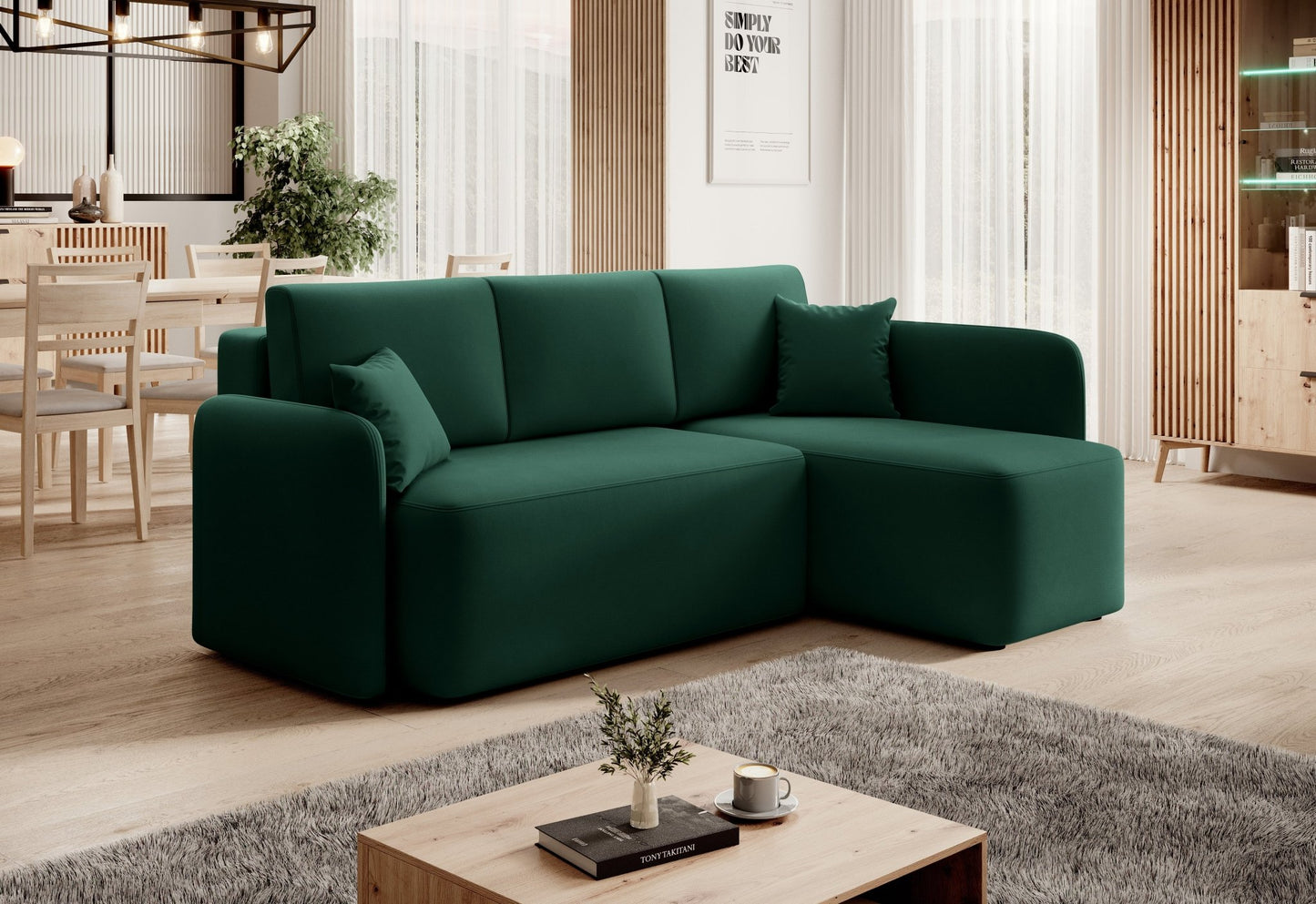 Hadson 3 Seater Storage Sleeper Chaise Sofa - Emerald Green - Couch Potato