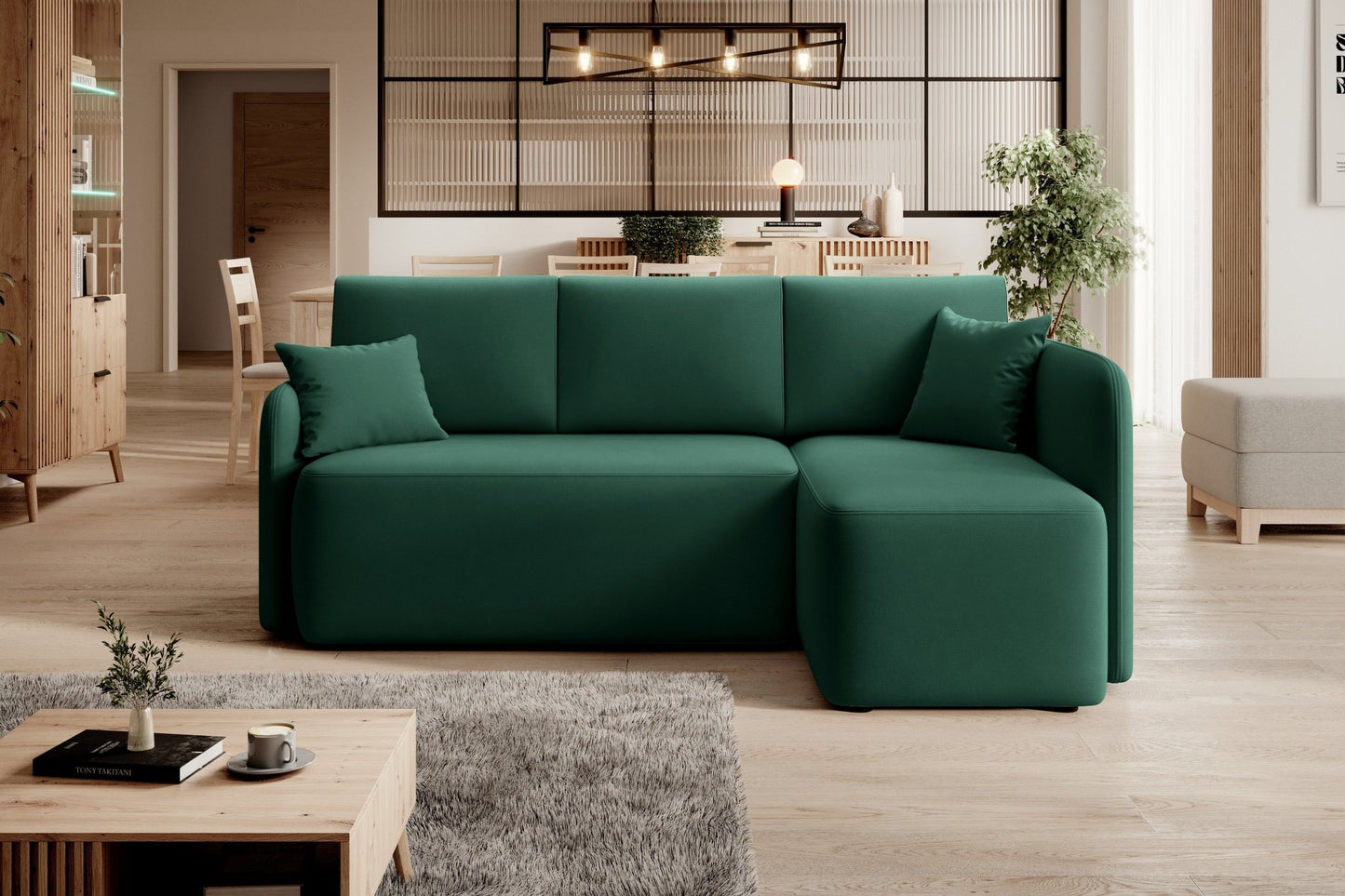 Hadson 3 Seater Storage Sleeper Chaise Sofa - Emerald Green - Couch Potato