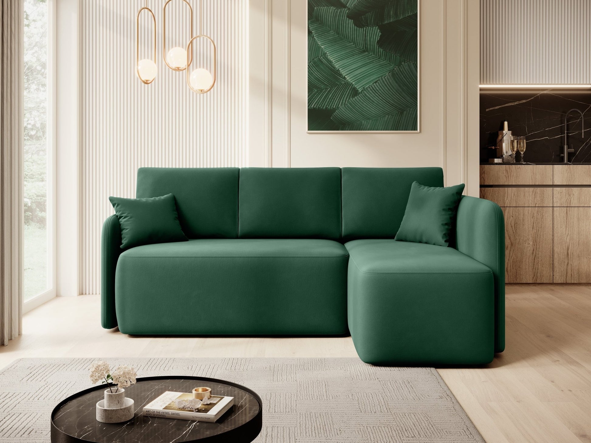 Hadson 3 Seater Storage Sleeper Chaise Sofa - Emerald Green - Couch Potato