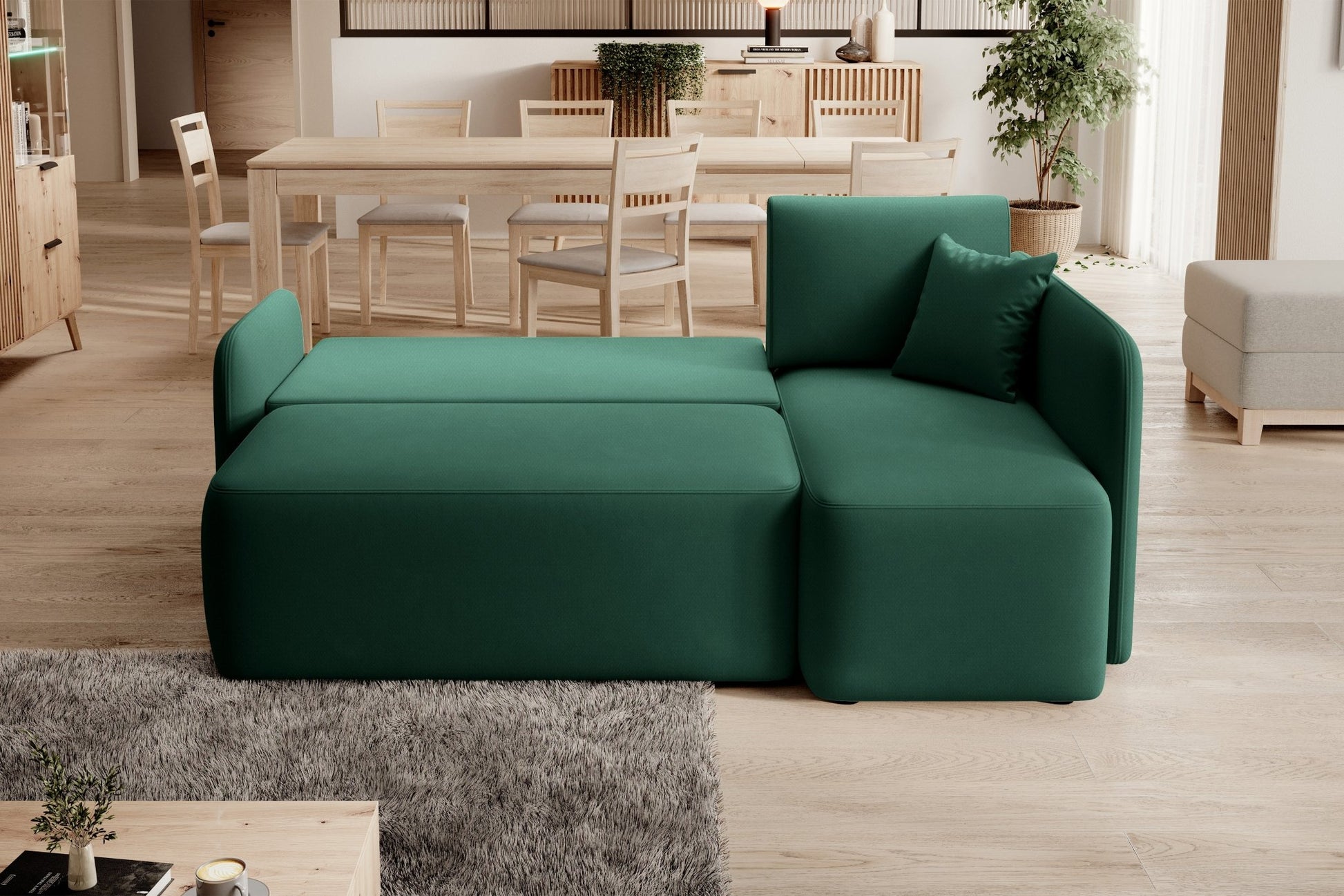 Hadson 3 Seater Storage Sleeper Chaise Sofa - Emerald Green - Couch Potato