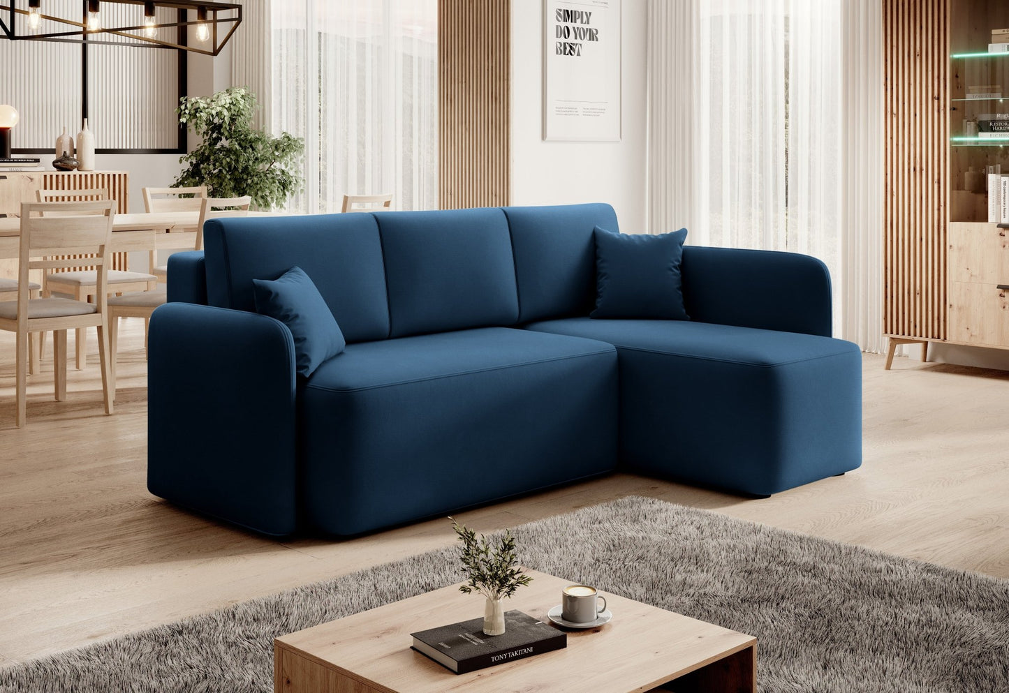 Hadson 3 Seater Storage Sleeper Chaise Sofa - Blue - Couch Potato