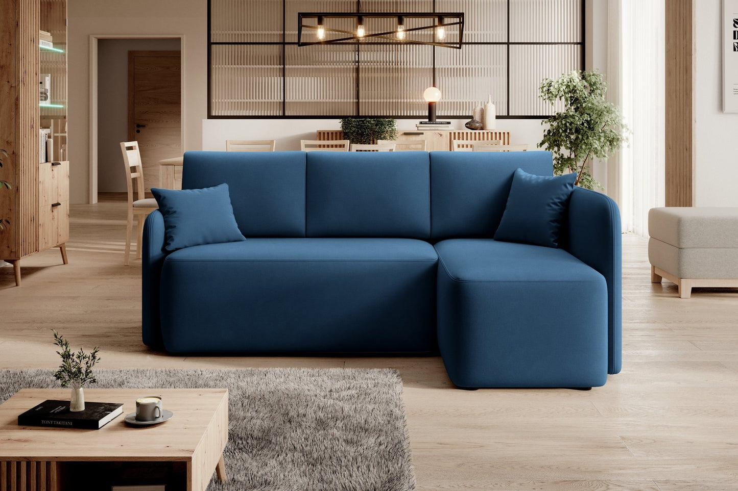 Hadson 3 Seater Storage Sleeper Chaise Sofa - Blue - Couch Potato