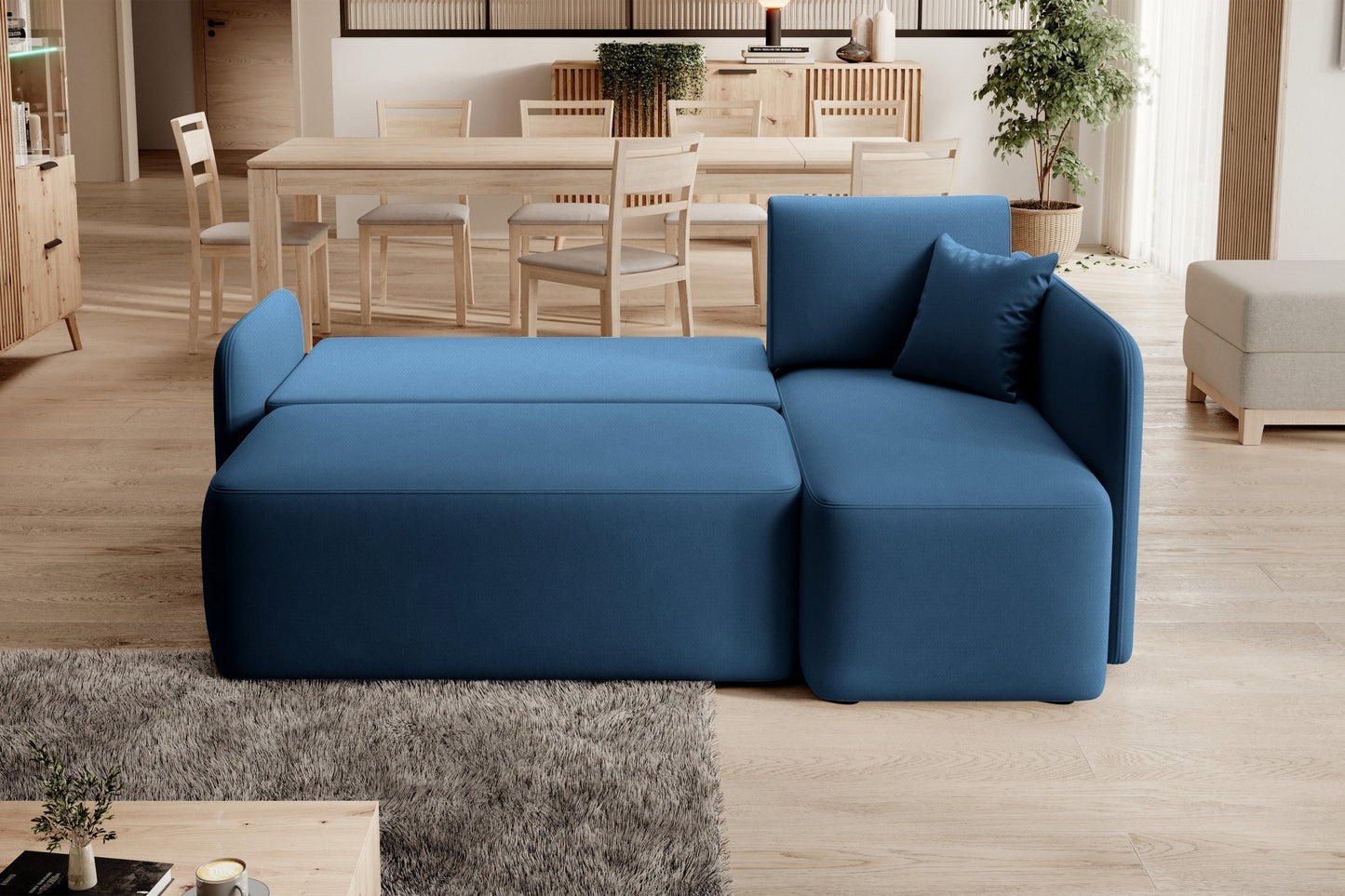 Hadson 3 Seater Storage Sleeper Chaise Sofa - Blue - Couch Potato
