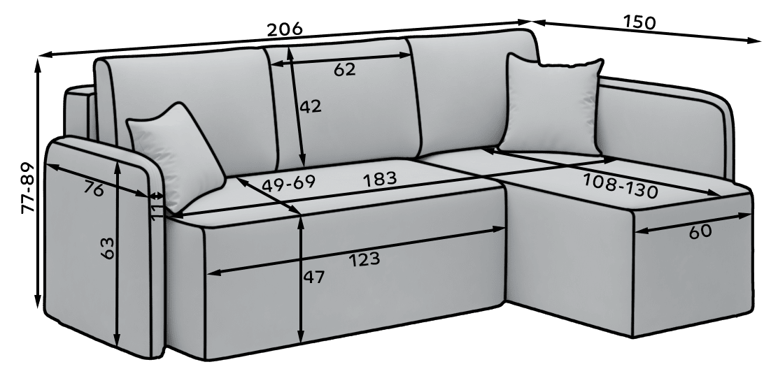 Hadson 3 Seater Storage Sleeper Chaise Sofa - Blue - Couch Potato