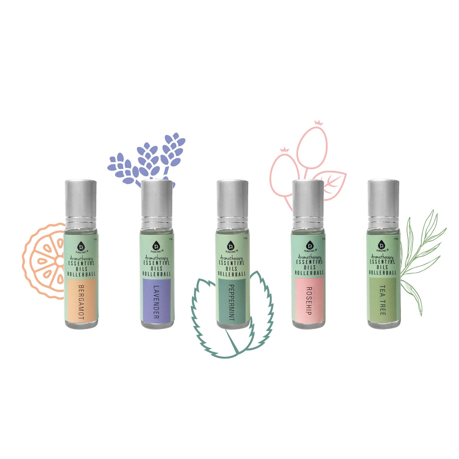 Aromatherapy Essential Oils Rollerballs (Bergamot, Lavender, Peppermint, Rosehip, Tea Tree) - Couch Potato