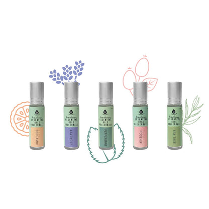 Aromatherapy Essential Oils Rollerballs (Bergamot, Lavender, Peppermint, Rosehip, Tea Tree) - Couch Potato