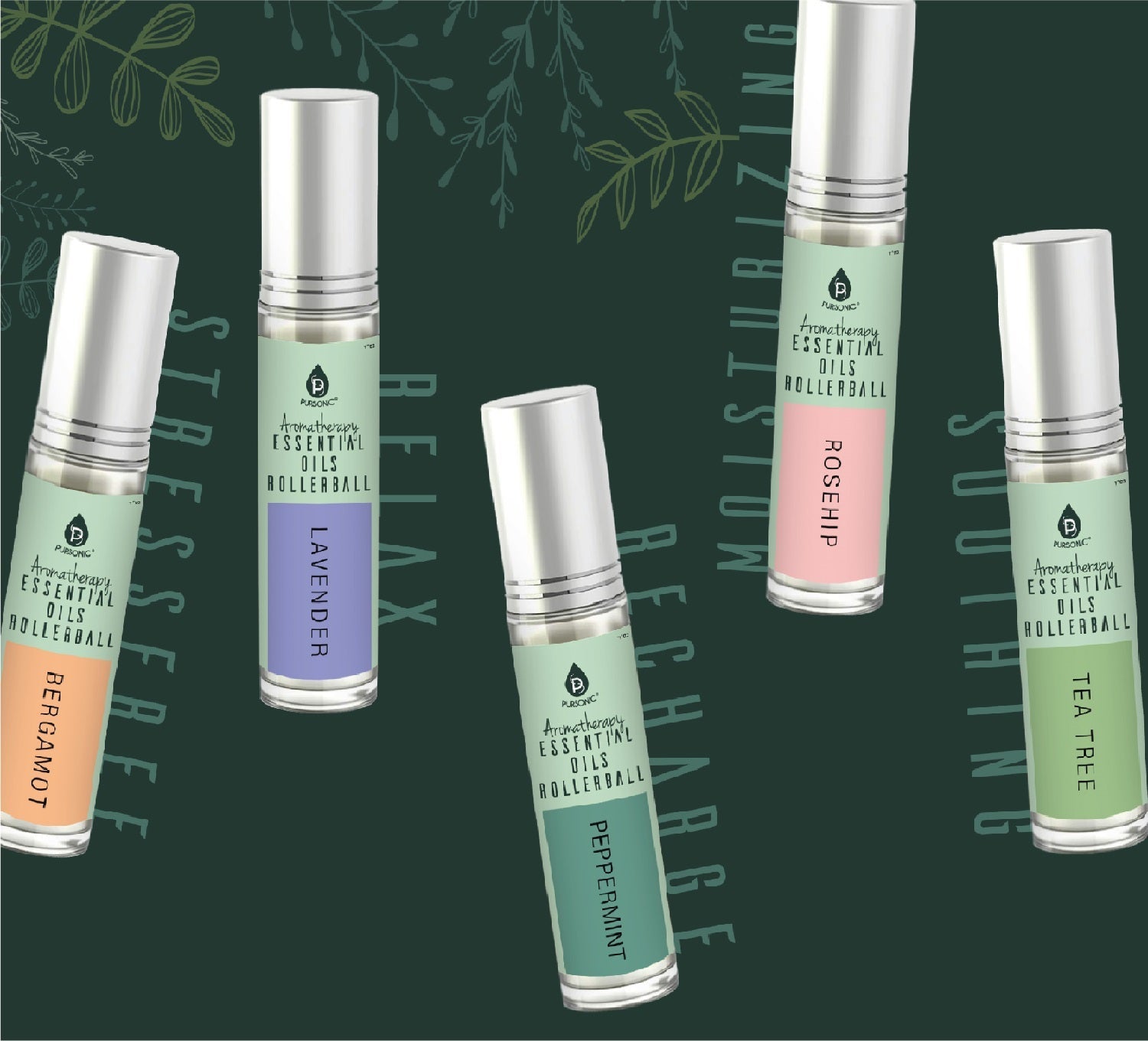 Aromatherapy Essential Oils Rollerballs (Bergamot, Lavender, Peppermint, Rosehip, Tea Tree) - Couch Potato
