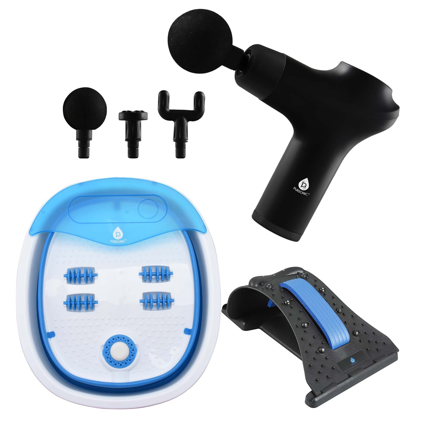 Head - to - Toe Relaxation Bundle: Massage Gun, Neck & Shoulder Stretcher, Foot Massager - Couch Potato