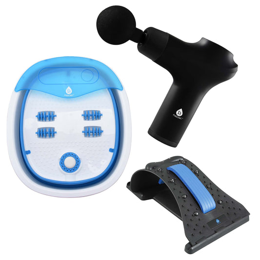 Head - to - Toe Relaxation Bundle: Massage Gun, Neck & Shoulder Stretcher, Foot Massager - Couch Potato