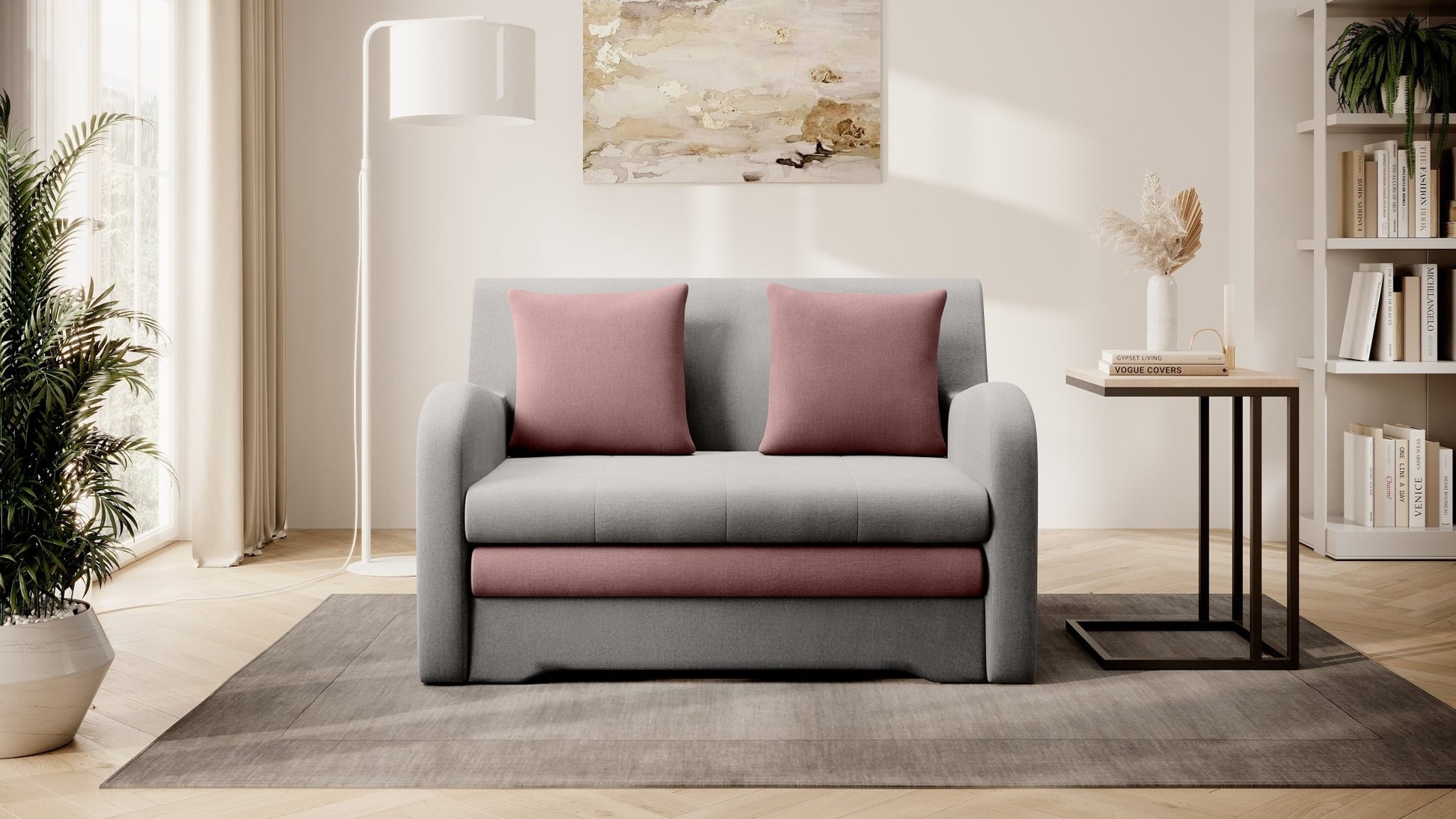 Ario Condo Style 2 Seater Storage Sleeper Sofa - Grey/Blush - Couch Potato