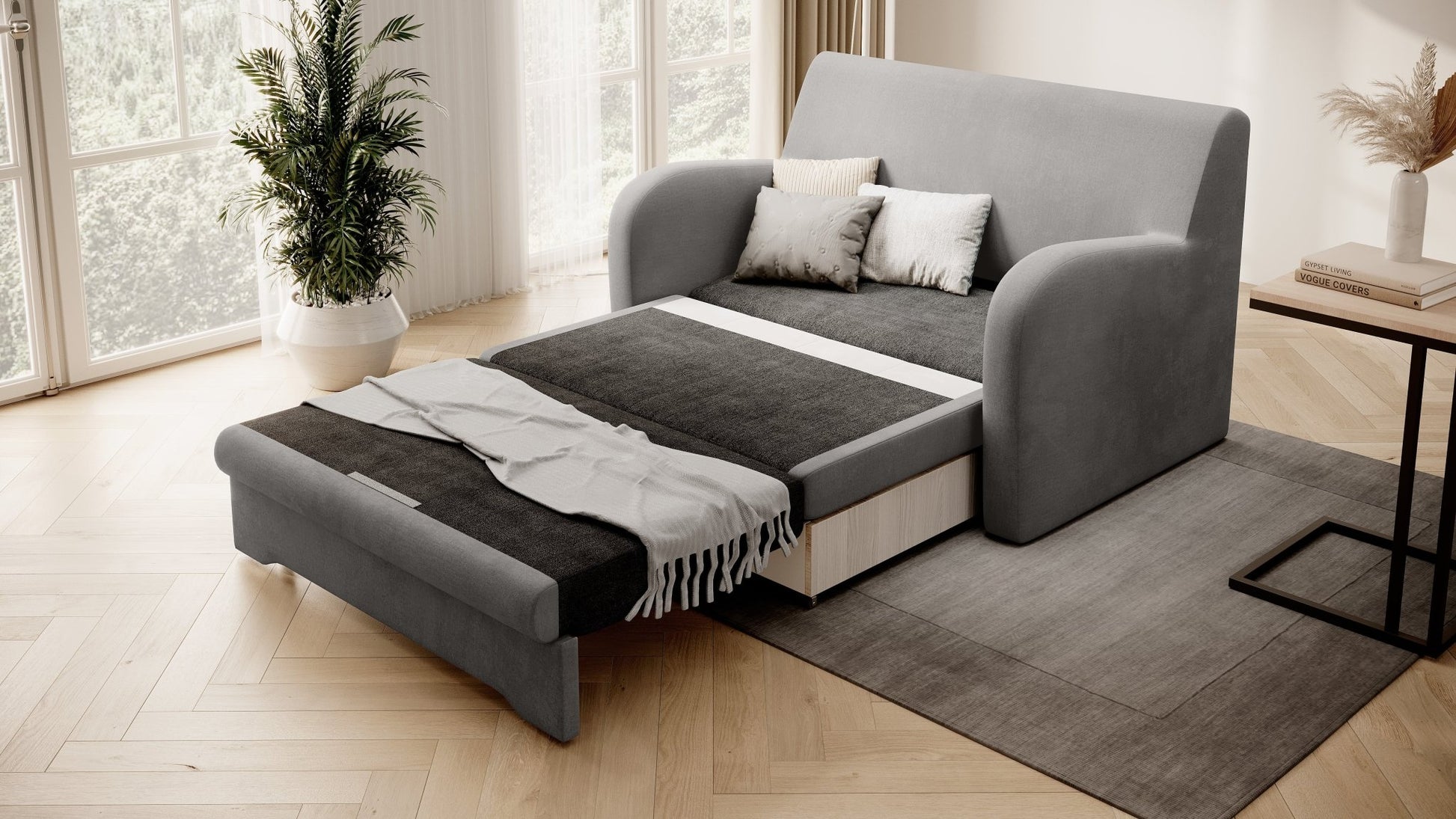 Ario Condo Style 2 Seater Storage Sleeper Sofa - Grey - Couch Potato