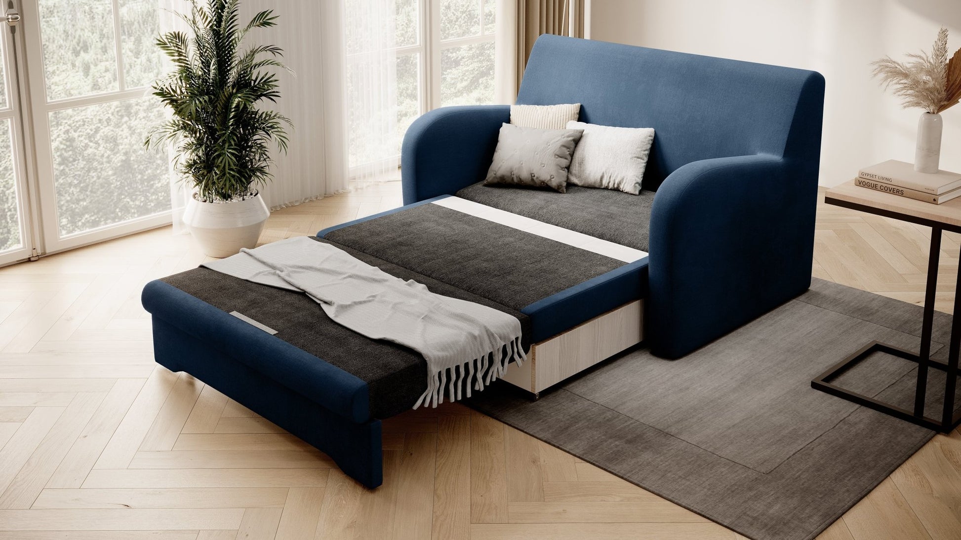Ario Condo Style 2 Seater Storage Sleeper Sofa - Blue - Couch Potato
