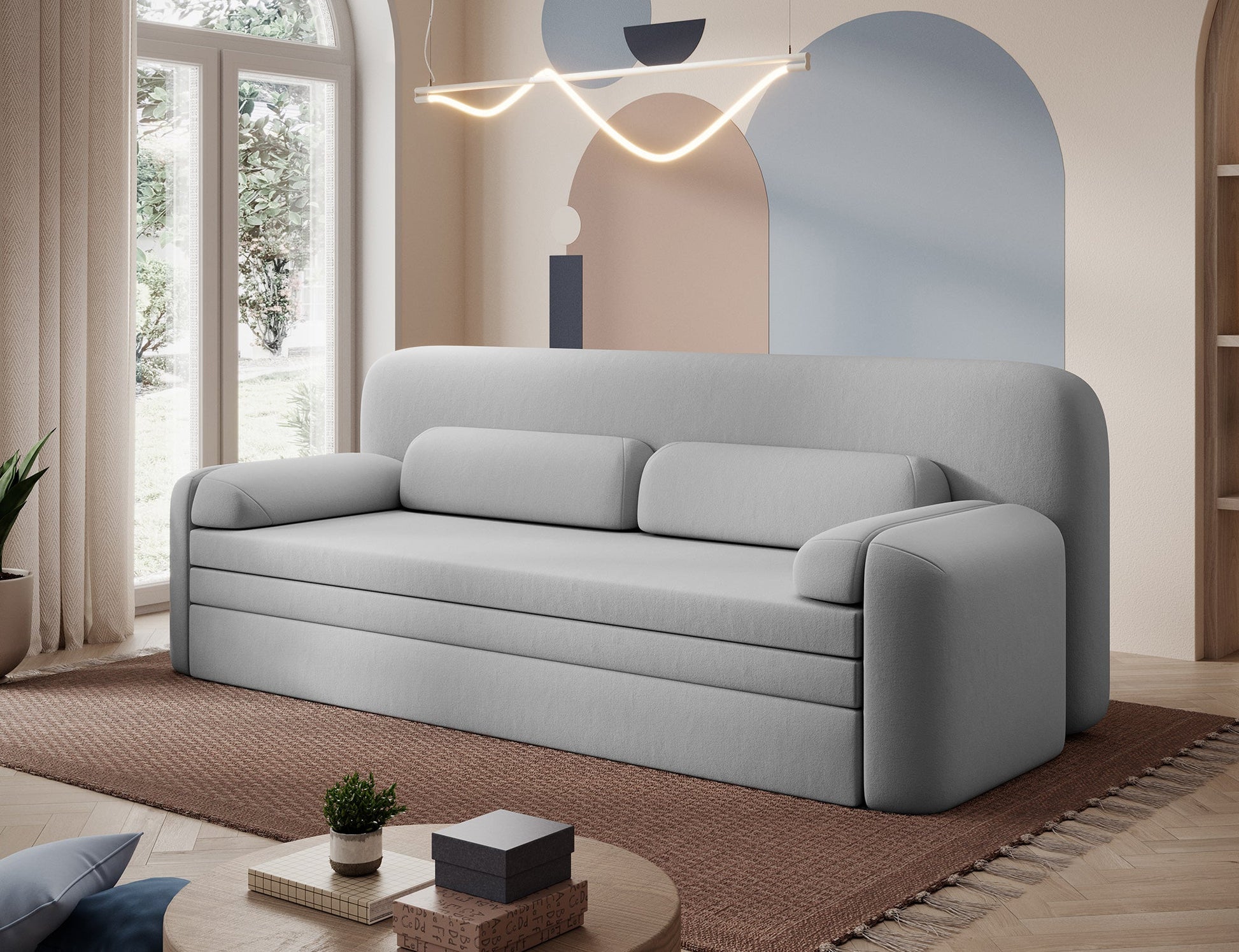 Elioss 3 Seater Storage Sleeper Sofa - Light Grey - Couch Potato