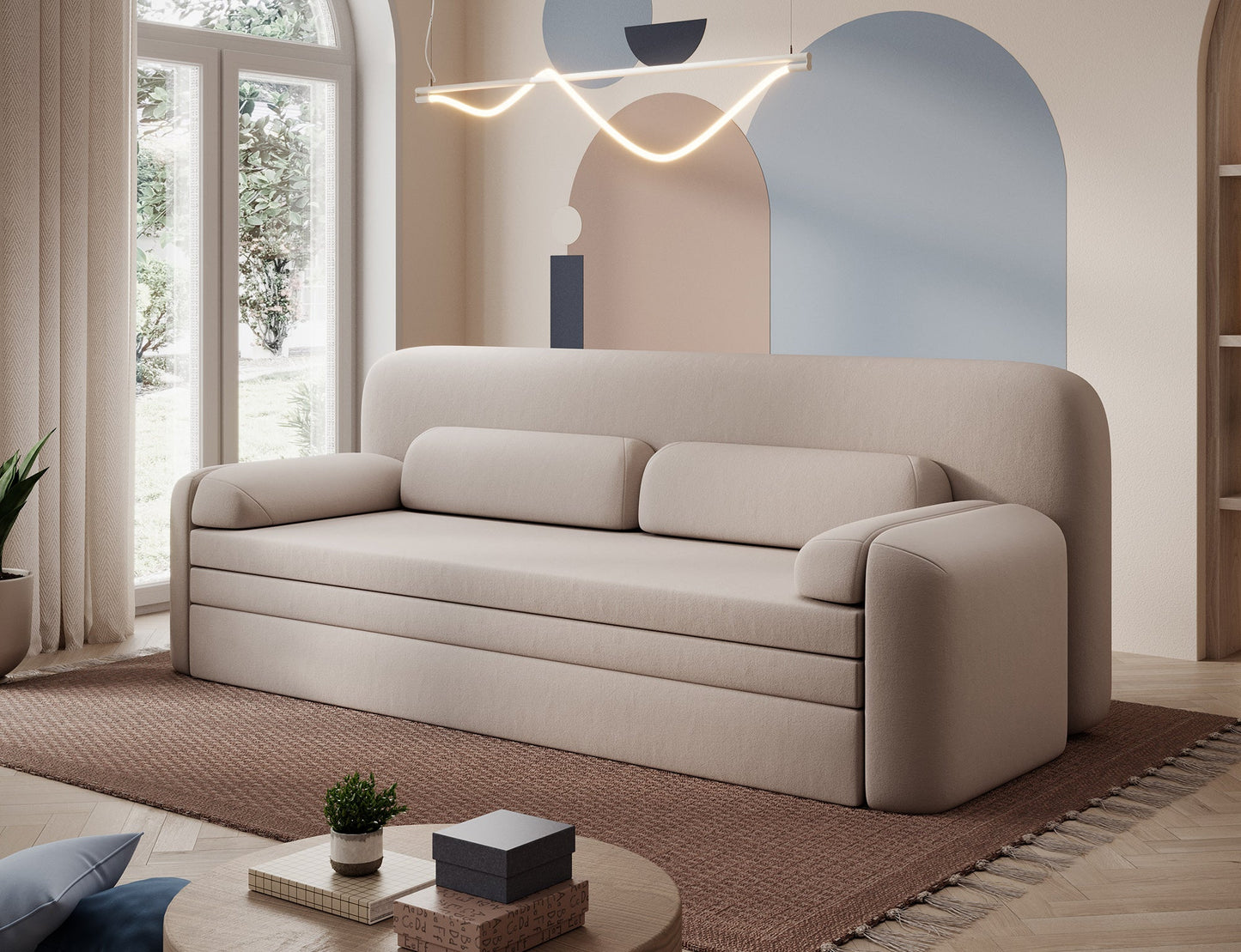 Elioss 3 Seater Storage Sleeper Sofa - Beige - Couch Potato