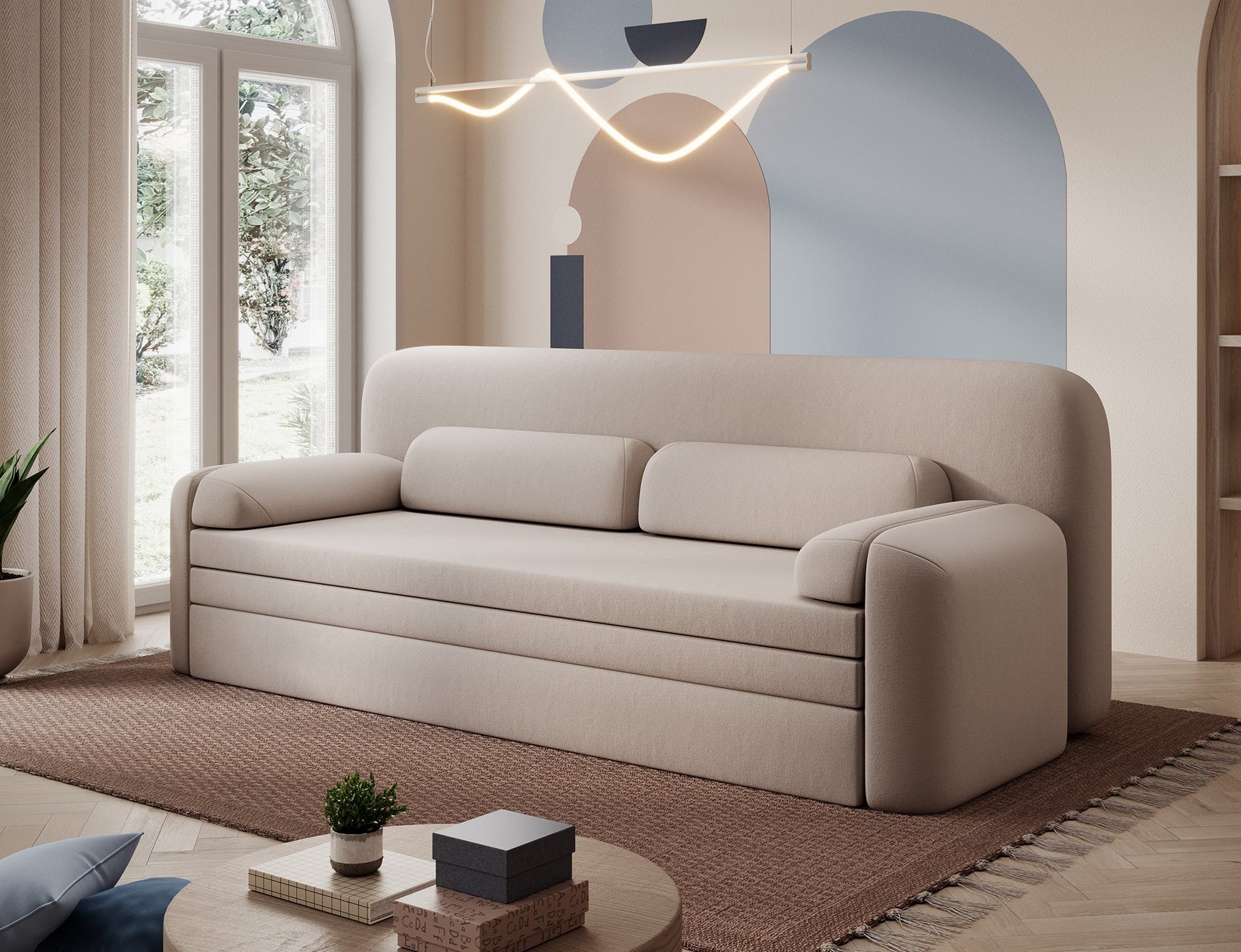 Elioss 3 Seater Storage Sleeper Sofa - Beige - Couch Potato
