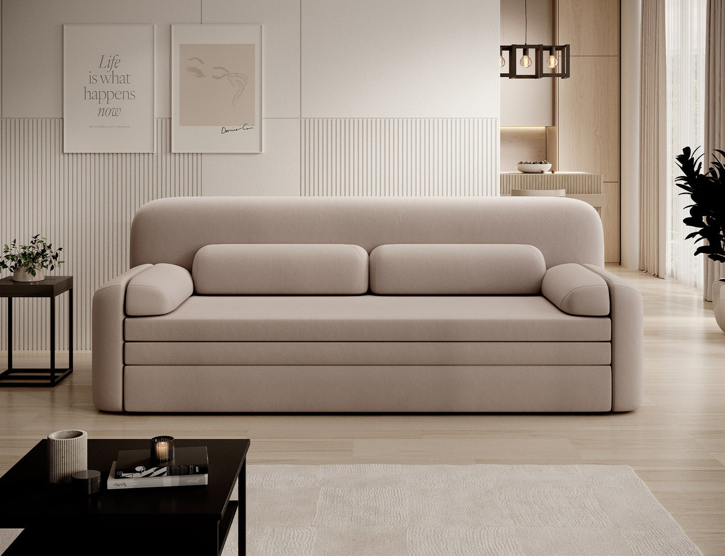 Elioss 3 Seater Storage Sleeper Sofa - Beige - Couch Potato