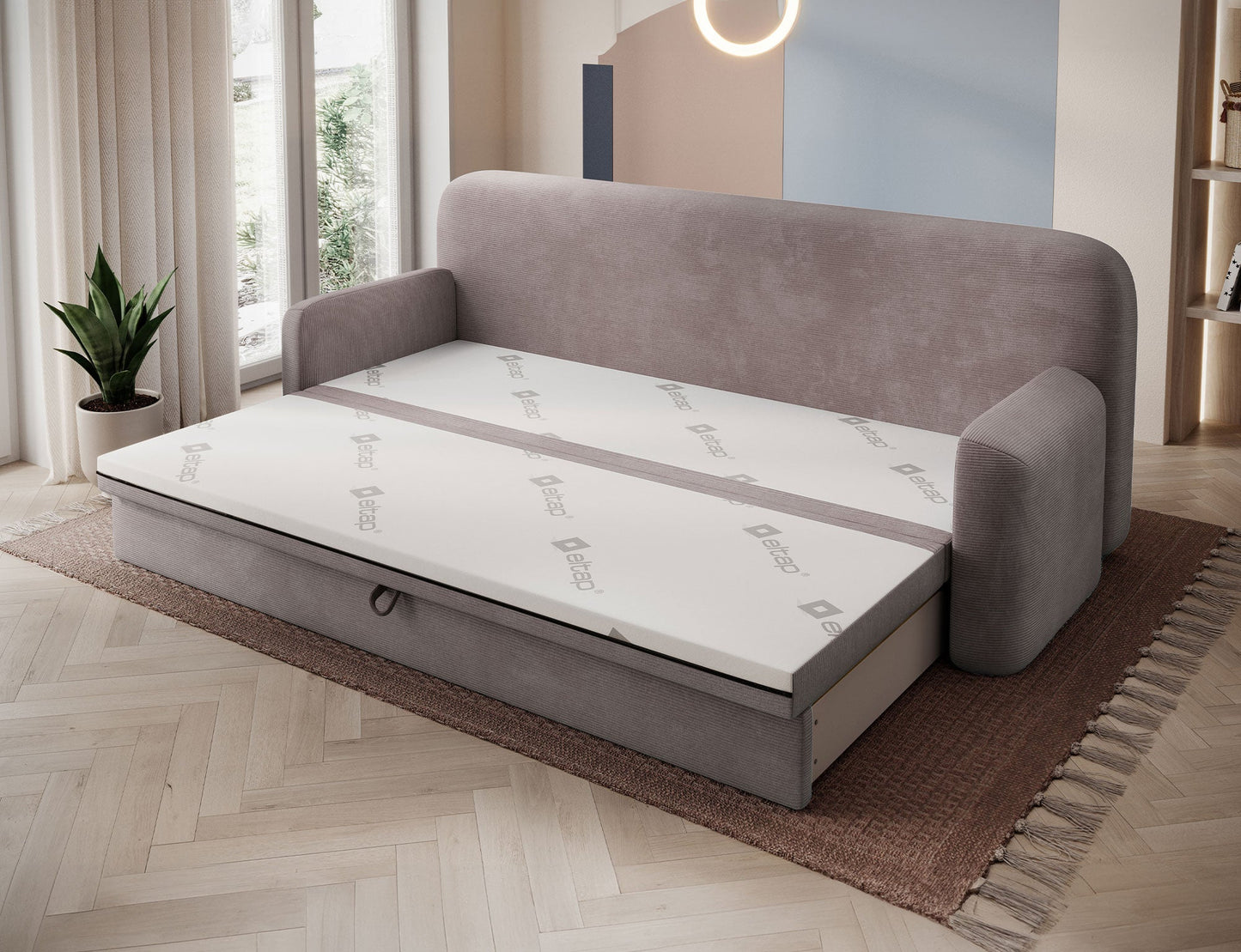 Elioss 3 Seater Storage Sleeper Sofa - Fudge Brown - Couch Potato