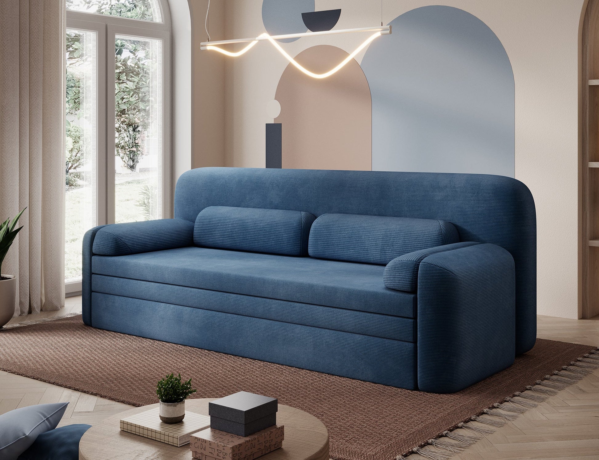 Elioss 3 Seater Storage Sleeper Sofa - Blue - Couch Potato