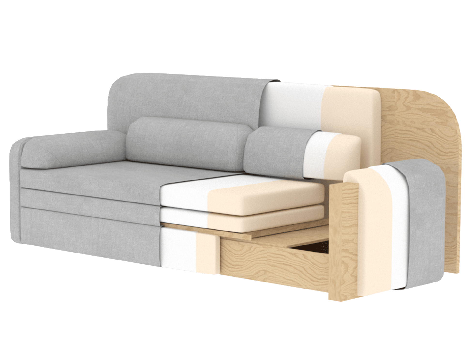 Elioss 3 Seater Storage Sleeper Sofa - Light Grey - Couch Potato