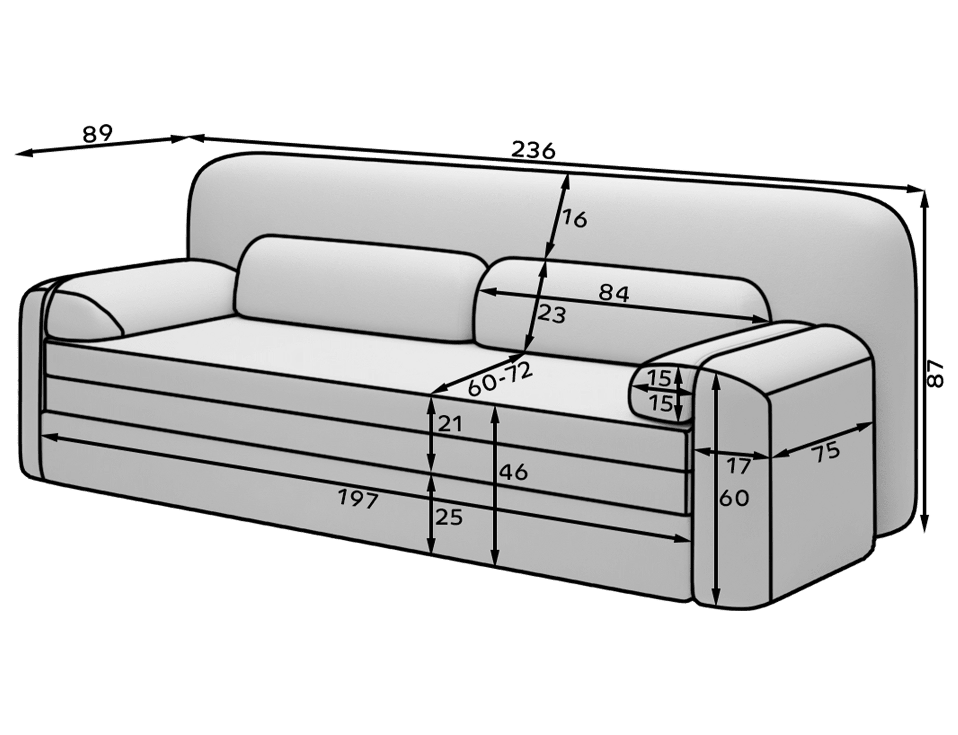 Elioss 3 Seater Storage Sleeper Sofa - Dark Grey - Couch Potato