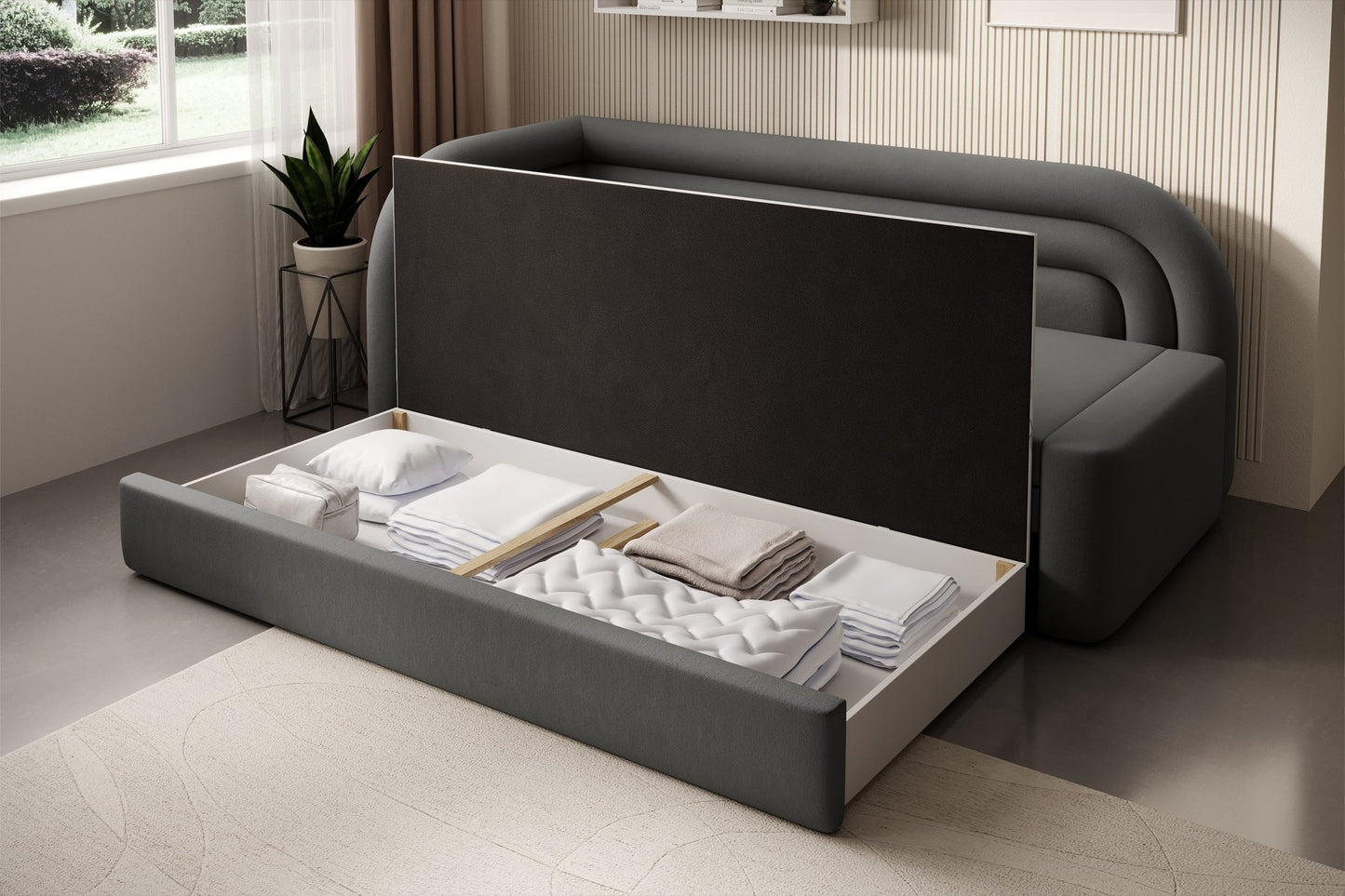Fabillo Storage Sleeper Sofa - Dark Grey - Couch Potato