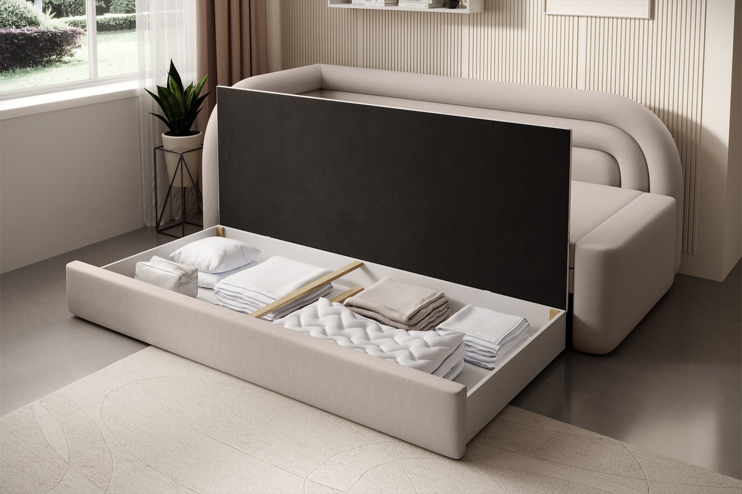 Fabillo Storage Sleeper Sofa - Beige - Couch Potato
