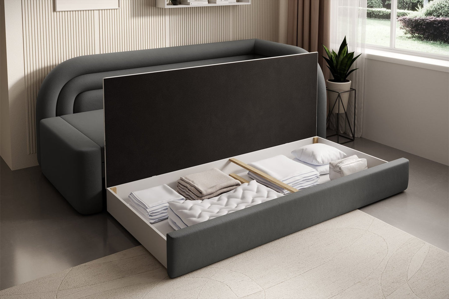 Fabillo Storage Sleeper Sofa - Dark Grey - Couch Potato