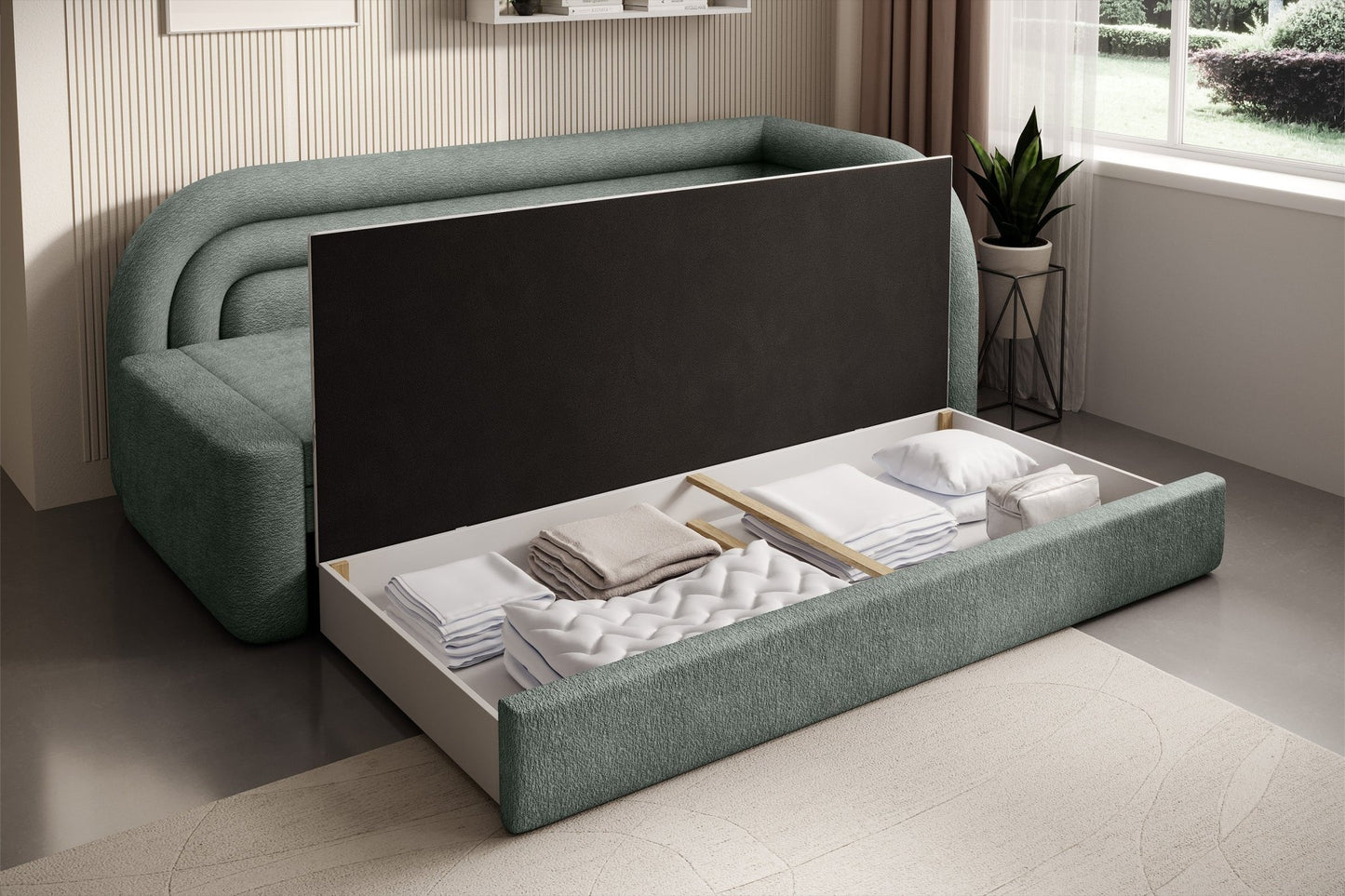 Fabillo Storage Sleeper Sofa - Moss Green - Couch Potato