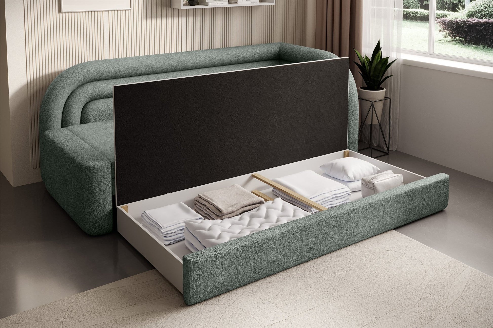 Fabillo Storage Sleeper Sofa - Moss Green - Couch Potato