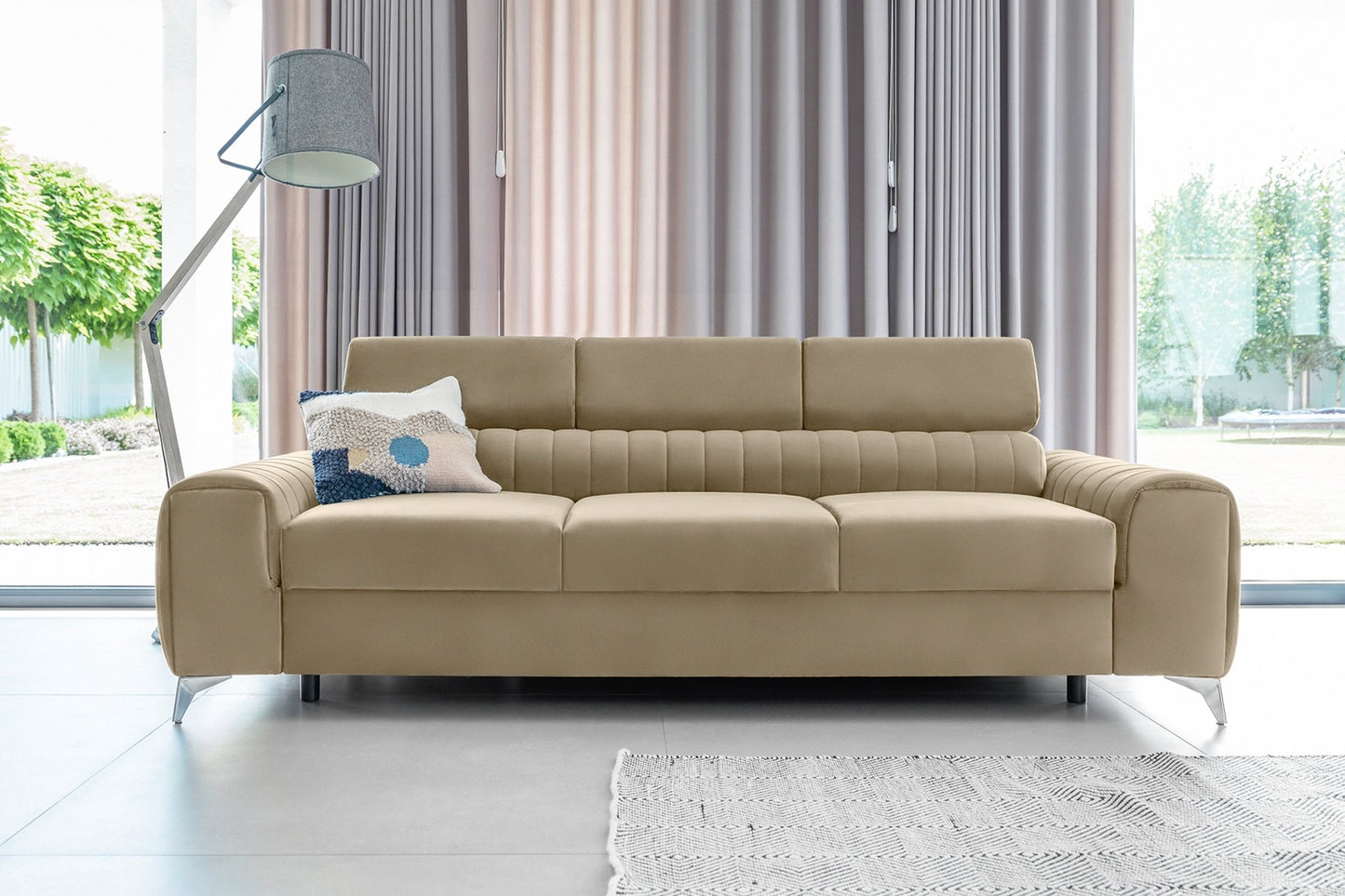 Laurence 3 Seater Velvet Sleeper Sofa - Beige - Couch Potato