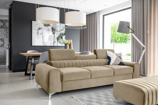 Laurence 3 Seater Velvet Sleeper Sofa - Beige - Couch Potato