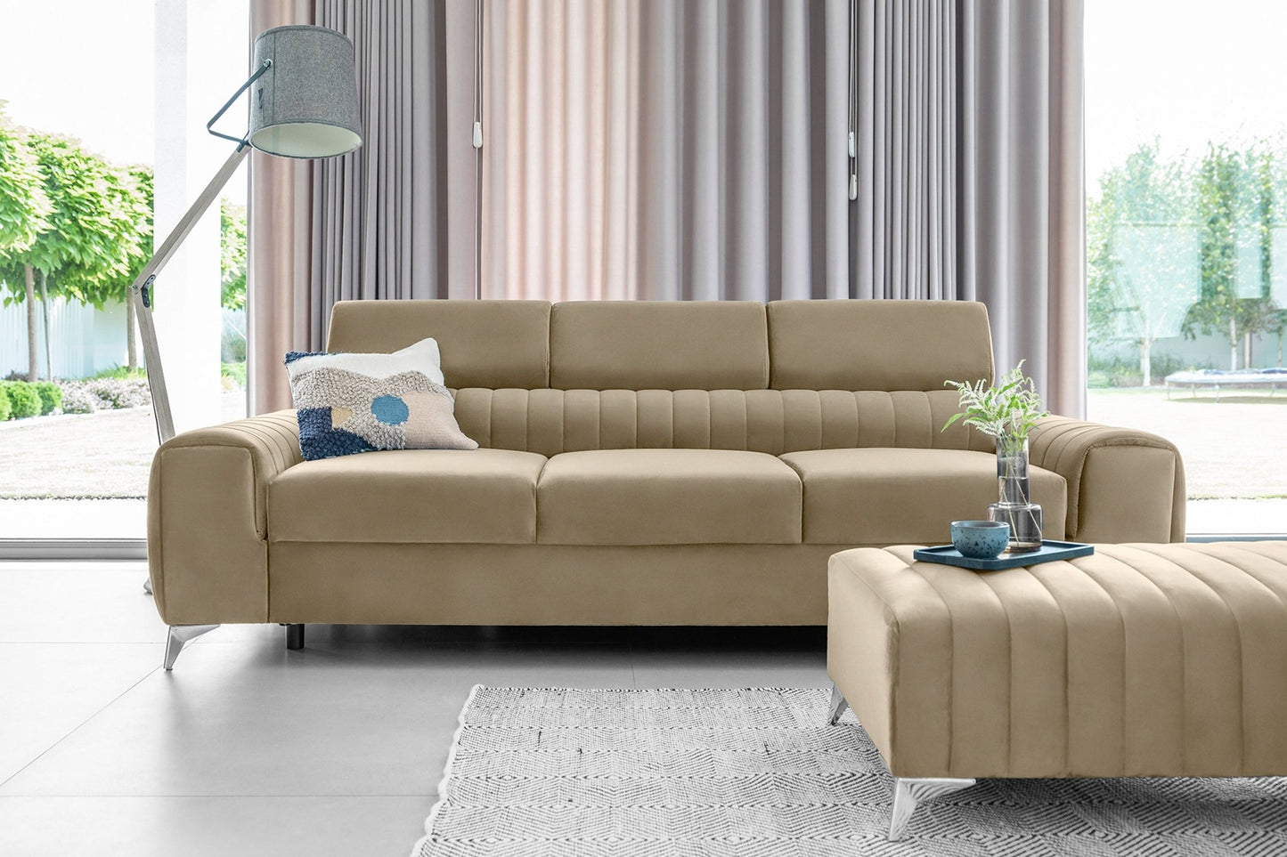 Laurence 3 Seater Velvet Sleeper Sofa - Beige - Couch Potato