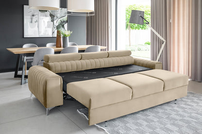 Laurence 3 Seater Velvet Sleeper Sofa - Beige - Couch Potato