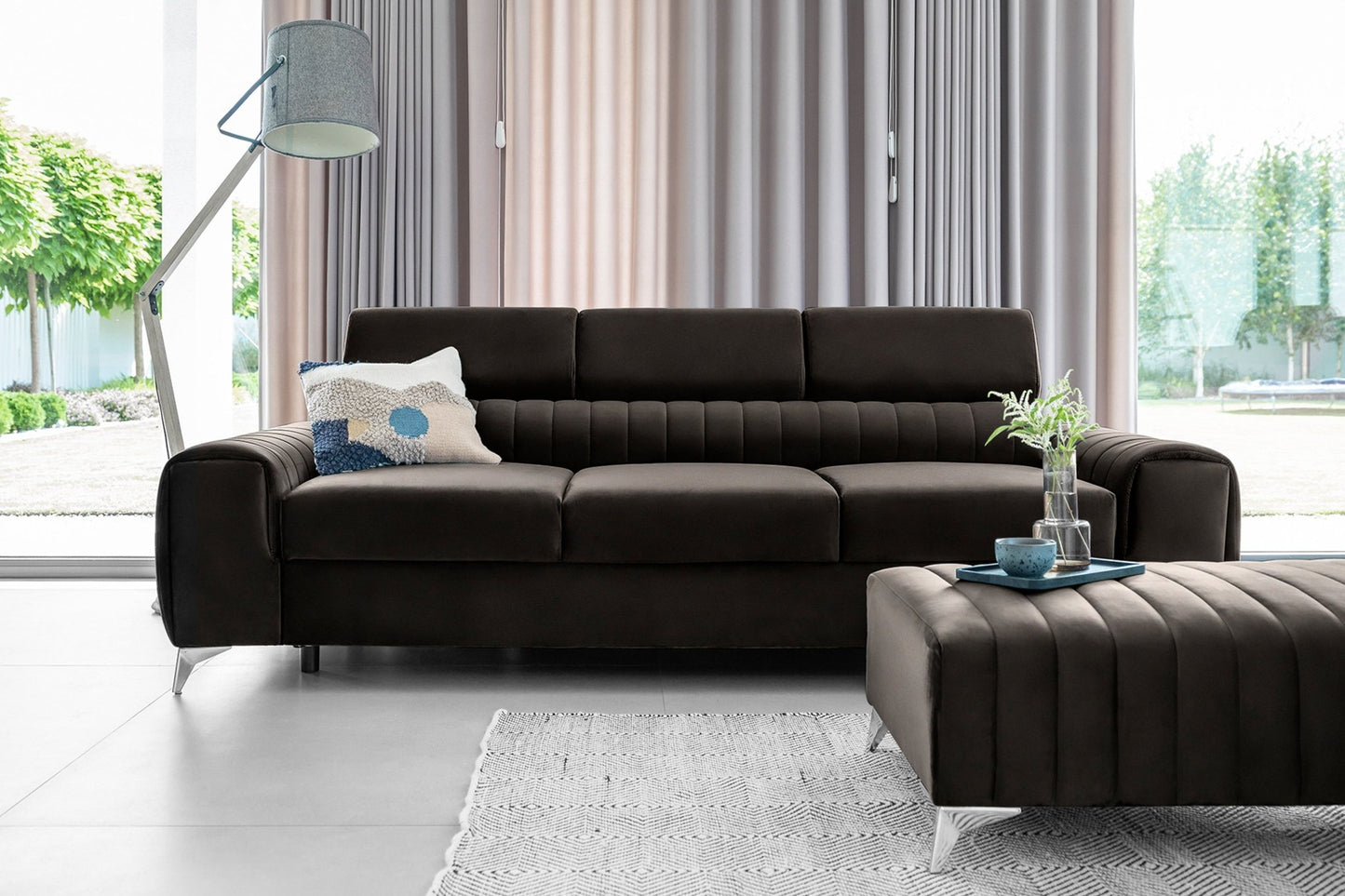 Laurence 3 Seater Velvet Sleeper Sofa - Dark Brown - Couch Potato