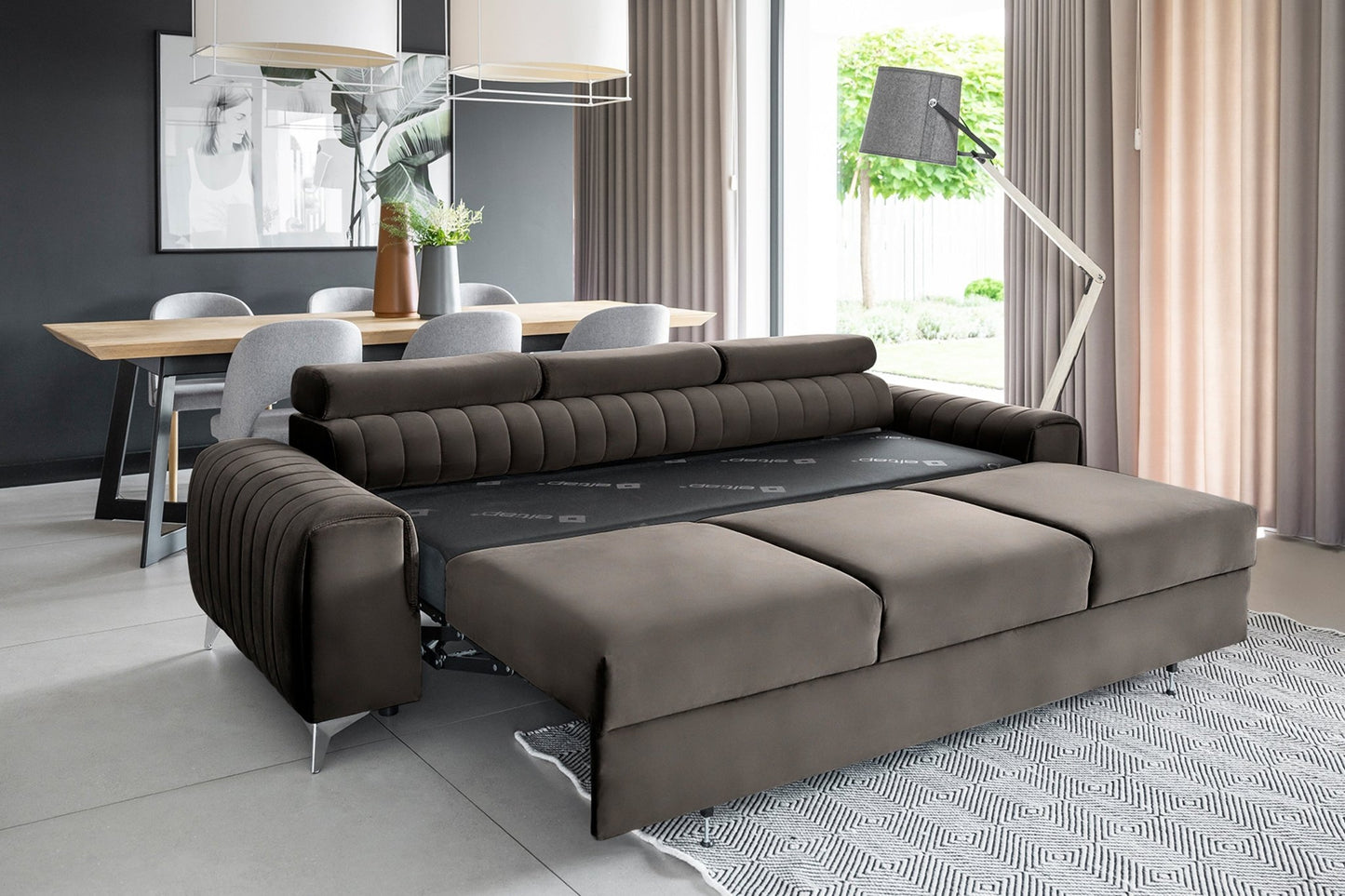 Laurence 3 Seater Velvet Sleeper Sofa - Dark Brown - Couch Potato