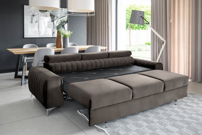 Laurence 3 Seater Velvet Sleeper Sofa - Dark Brown - Couch Potato