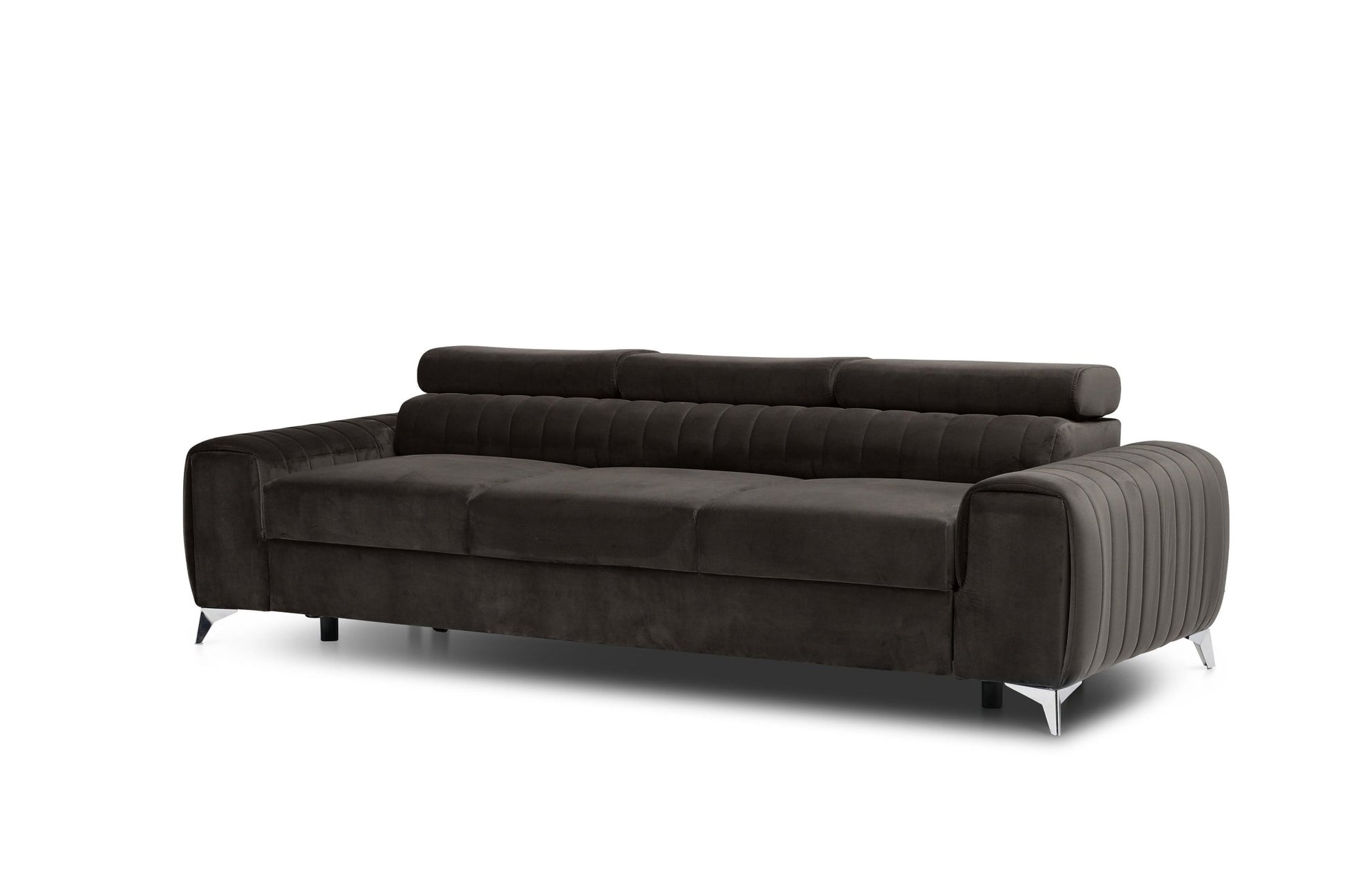 Laurence 3 Seater Velvet Sleeper Sofa - Dark Brown - Couch Potato