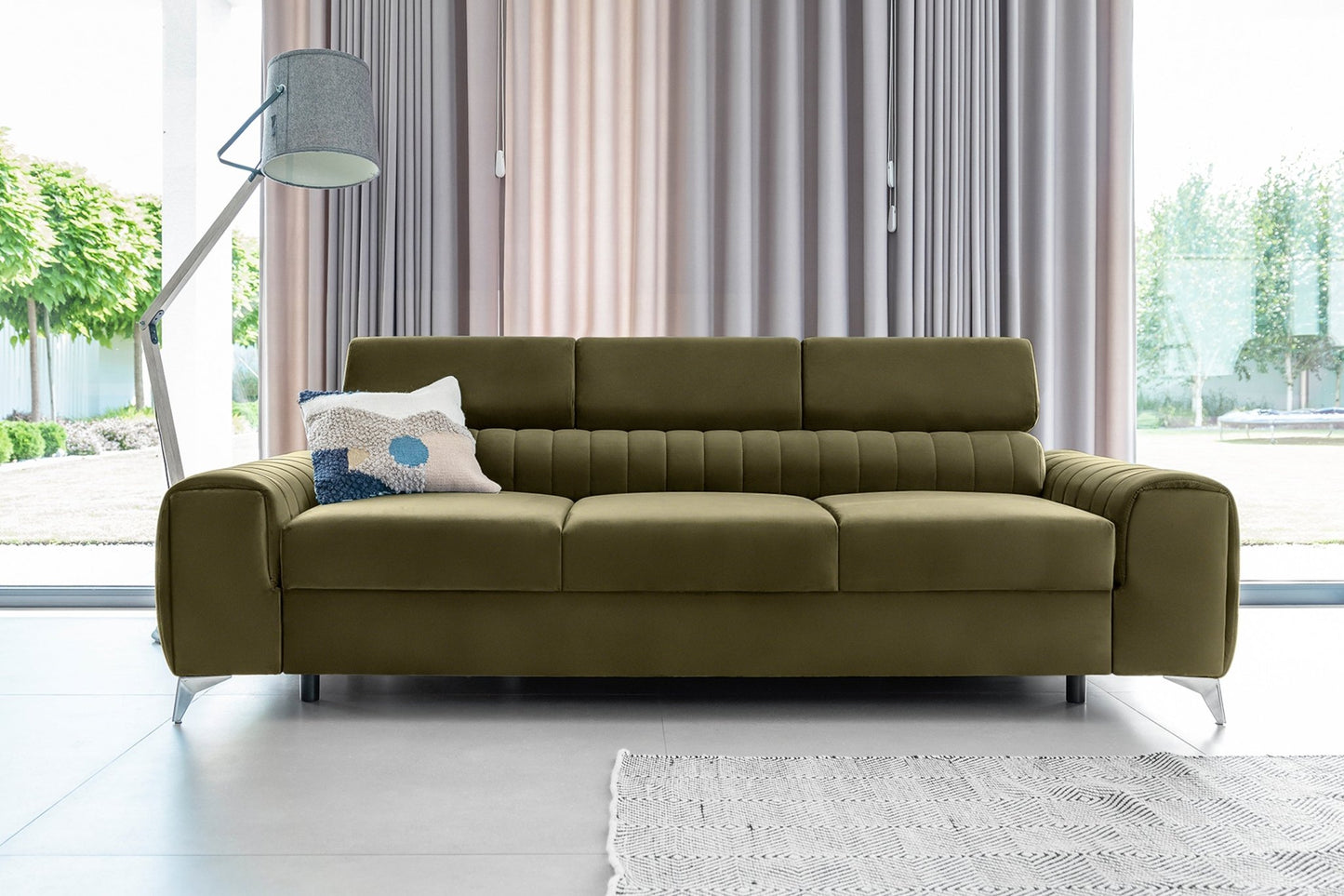 Laurence 3 Seater Velvet Sleeper Sofa - Olive Green - Couch Potato
