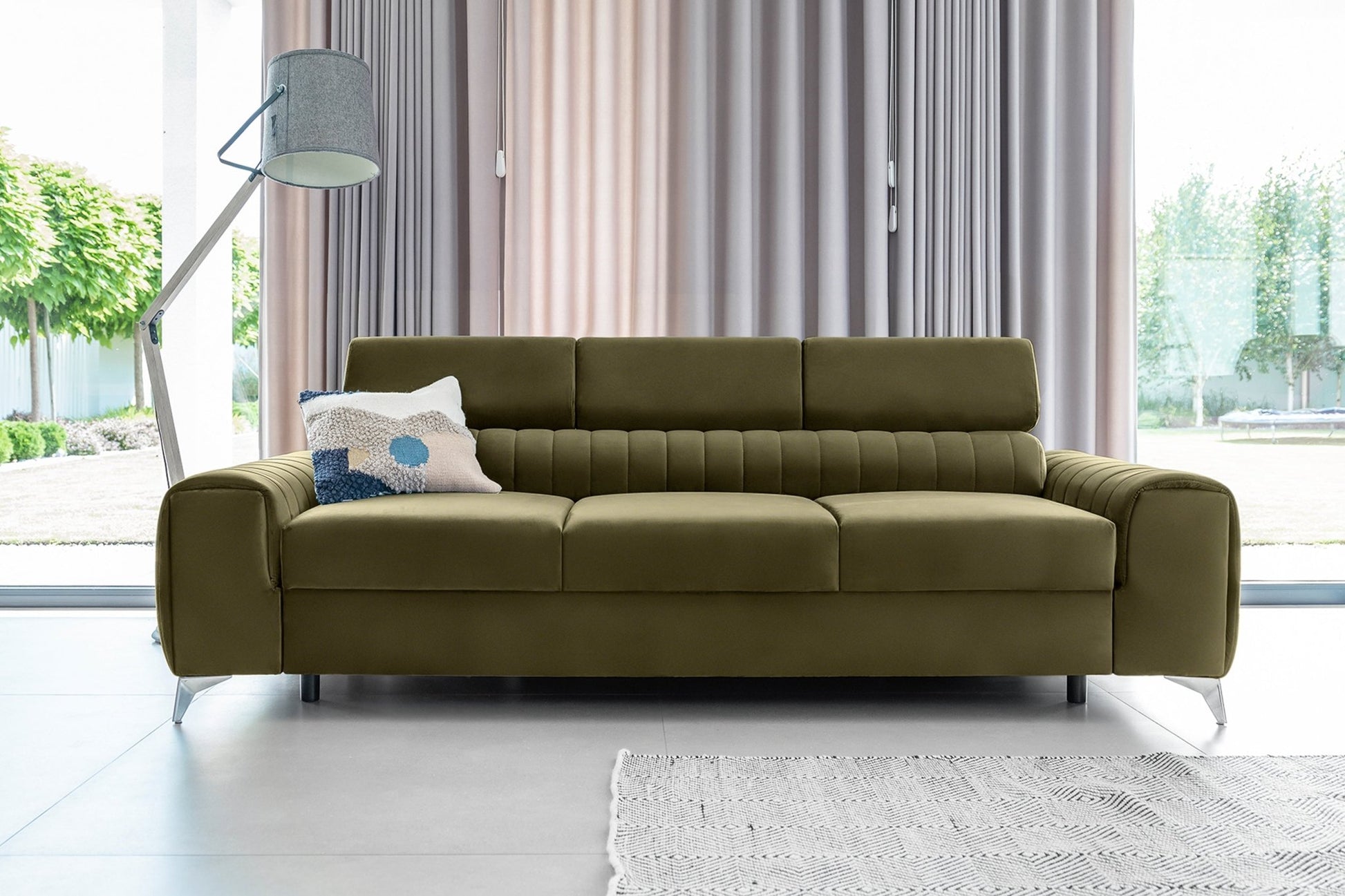 Laurence 3 Seater Velvet Sleeper Sofa - Olive Green - Couch Potato