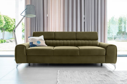 Laurence 3 Seater Velvet Sleeper Sofa - Olive Green - Couch Potato
