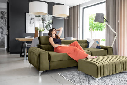 Laurence 3 Seater Velvet Sleeper Sofa - Olive Green - Couch Potato